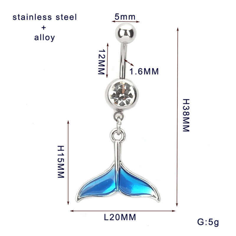 14G Mermaid Tail Belly Button Rings - Stainless Steel Top Mount Navel Piercing Jewelry for Women | Perfect for Beach, Pool Parties & Summer Fashion