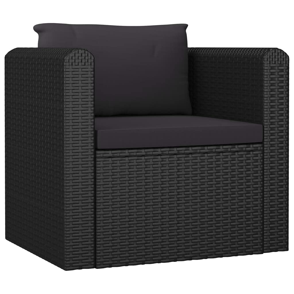 Outdoor Single Sofa with Cushions - Black Poly Rattan Patio Furniture for Backyard, Porch, Balcony - Comfortable Upholstered Seating for Relaxing, Lounging & Entertaining Guests