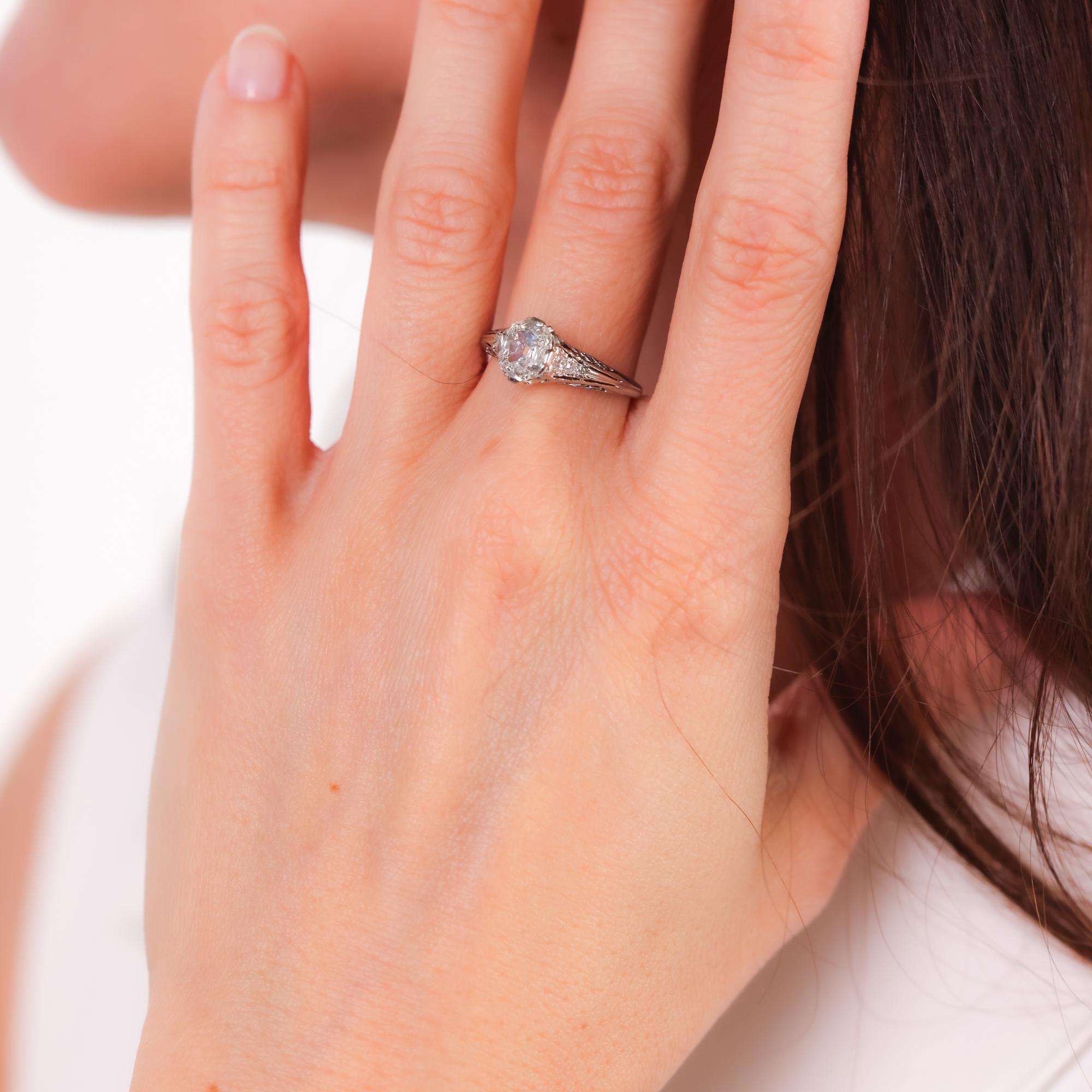 Exquisite Art Deco GIA Certified 0.91 Carat Cushion Cut Diamond Platinum Engagement Ring with Filigree Detailing - Perfect for Vintage-Inspired Proposals & Anniversary Gifts