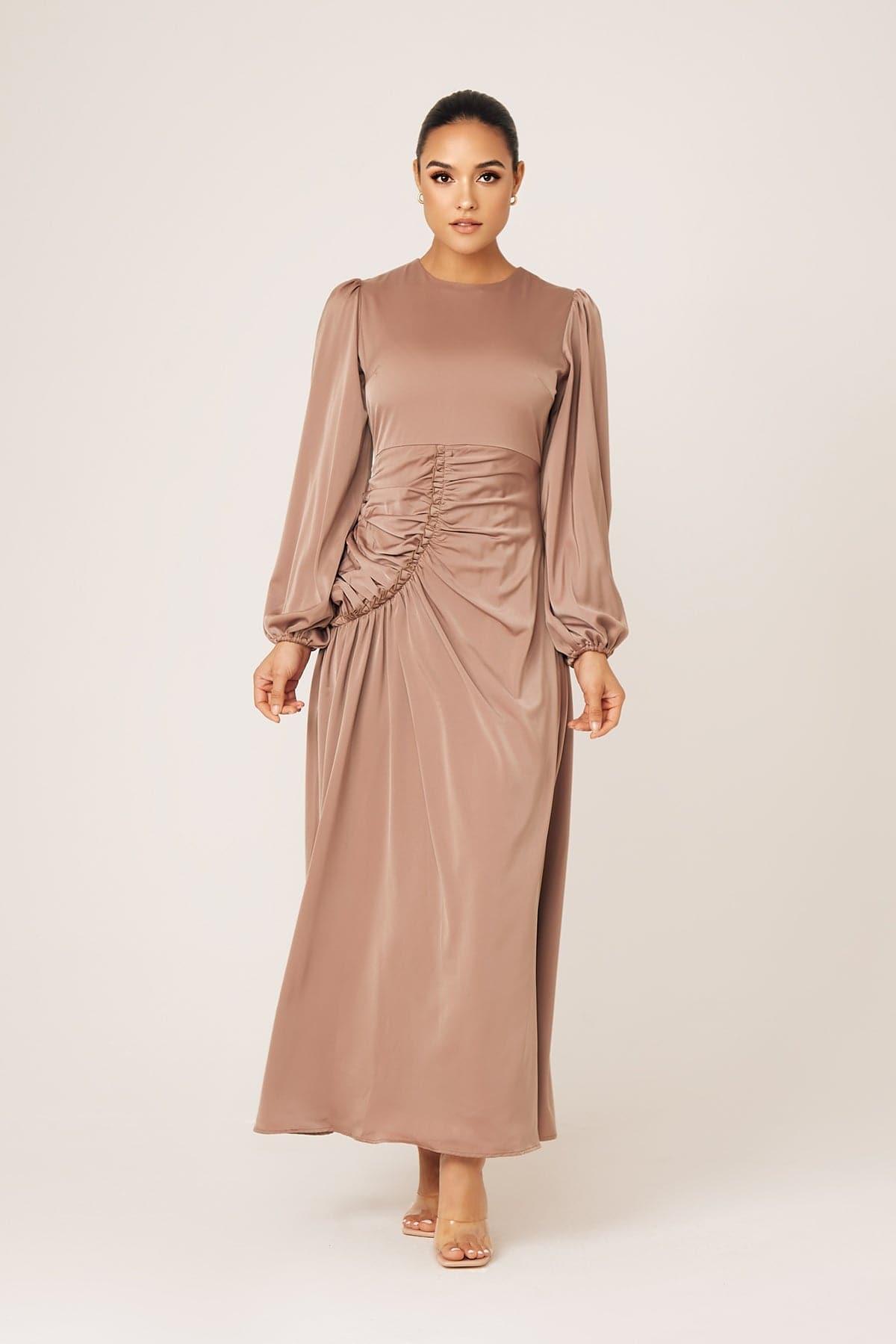 Yvonne Elegant Ruched Maxi Dress for Women - Flowy Summer Beach Dress with Side Slit - Perfect for Vacations, Weddings & Evening Parties