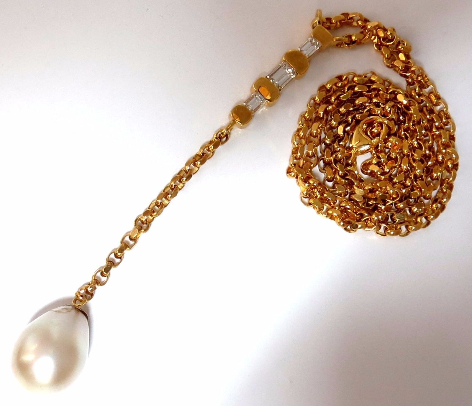 15.5mm Natural South Sea Pearl & 1.01ct Emerald Cut Diamond Drop Bolo Necklace - Elegant Jewelry for Weddings, Parties & Special Occasions
