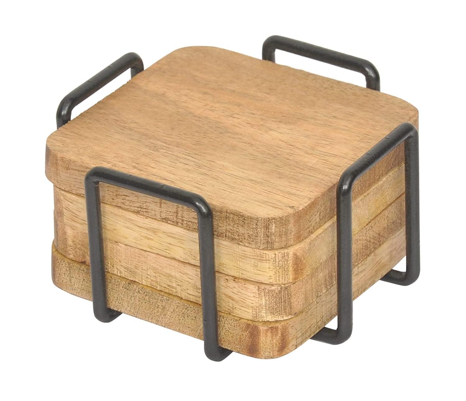 DECORAGE ART Wooden Square Coaster Set of 4 - Absorbent Drink Coasters for Tea, Coffee & Beverages - Perfect for Home, Office & Restaurant Use
