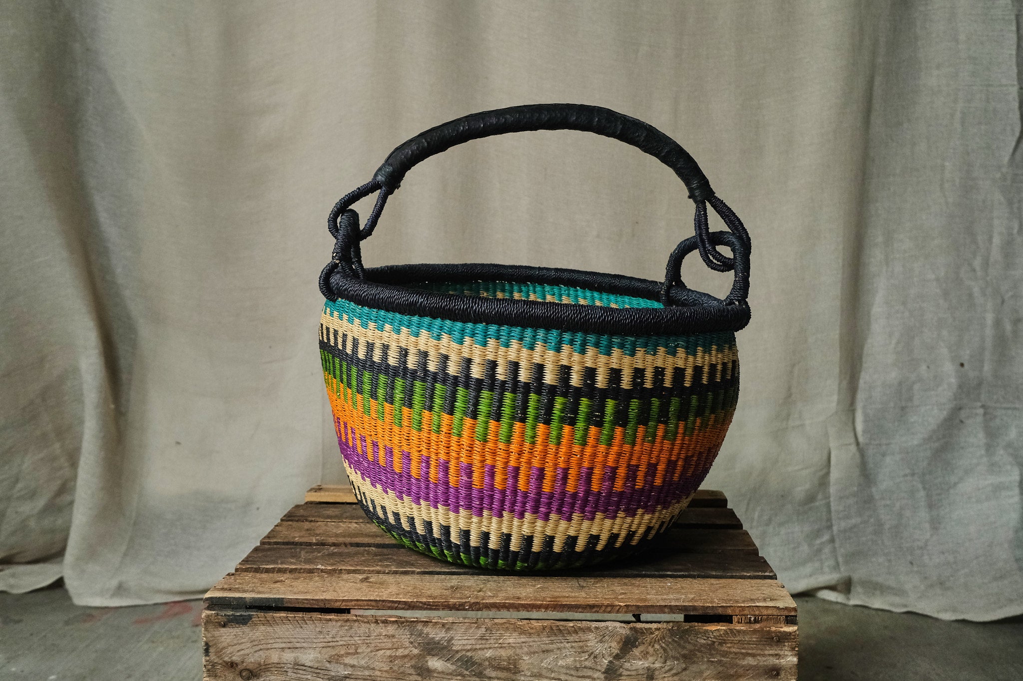 Eco-Friendly Multicolored Hand Woven Shopping Basket - Stylish & Durable Grocery Tote for Farmers Market, Beach Trips & Home Storage | Natural Fiber Reusable Bag