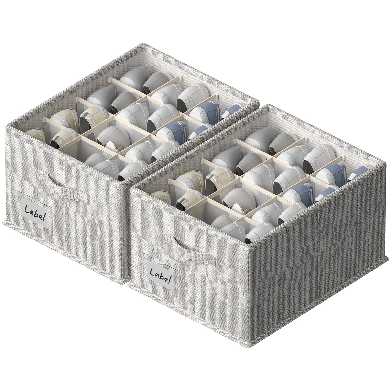 2 Pack Fabric Shoe Organizer for Closet - Holds 24 Pairs, Large Shoe Storage Bins with Bottom Support (16.5