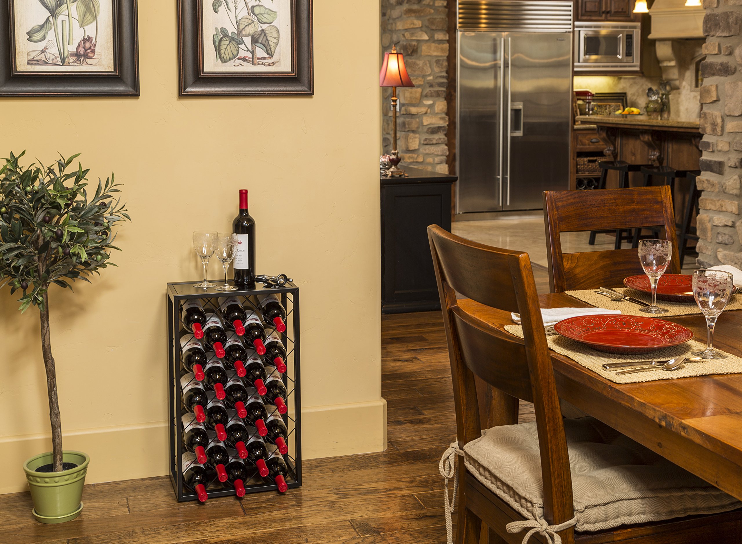 Premium Black Wine Rack with Glass Top Shelf - Holds 23 Bottles - Freestanding Storage for Home, Kitchen, Bar & Restaurant - Perfect for Wine Cellar, Dining Room & Entertaining Spaces