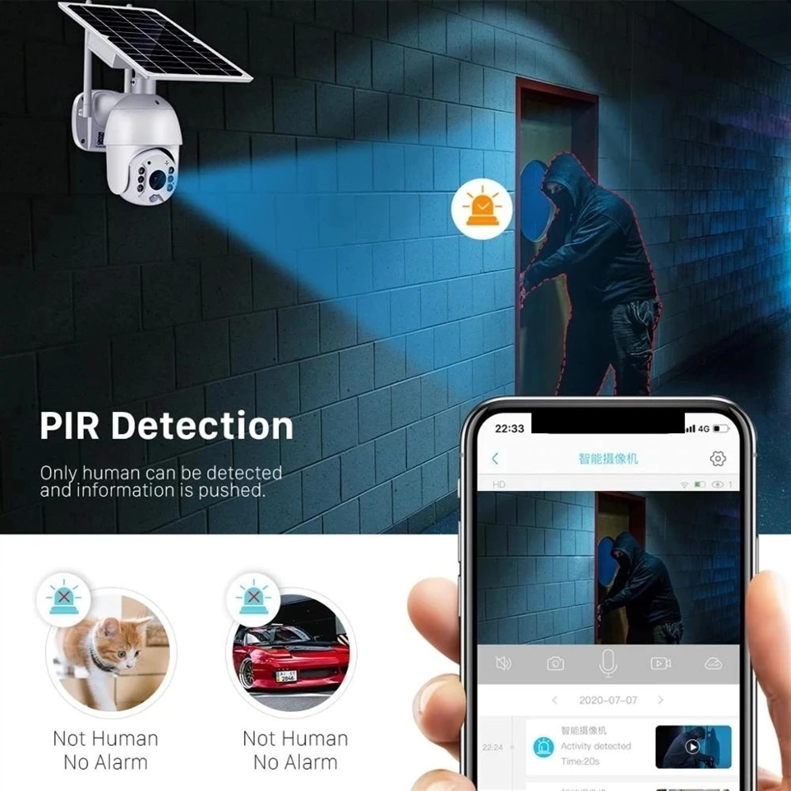 4G Solar PTZ Security Camera - 8W Solar Panel, Outdoor Waterproof, Color Night Vision, PIR Alarm, Two-Way Audio, Motion Detection - Ideal for Home Surveillance, Farm Monitoring & Business Security (WiFi Only)