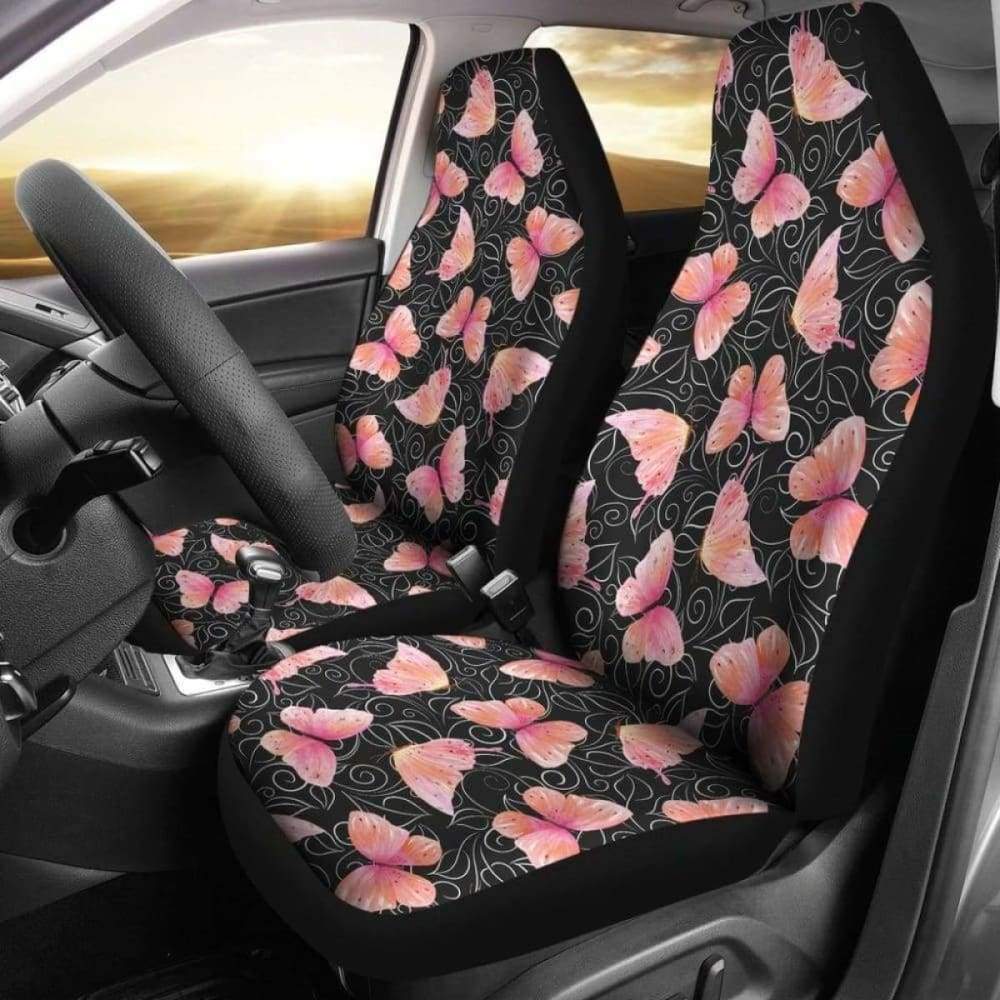 Black and White Leaf Pattern with Pink Butterflies Car Seat Covers - Universal Fit for Cars, SUVs & Trucks - Soft & Durable Protection for Seats - Perfect for Daily Commute, Road Trips & Gift Giving