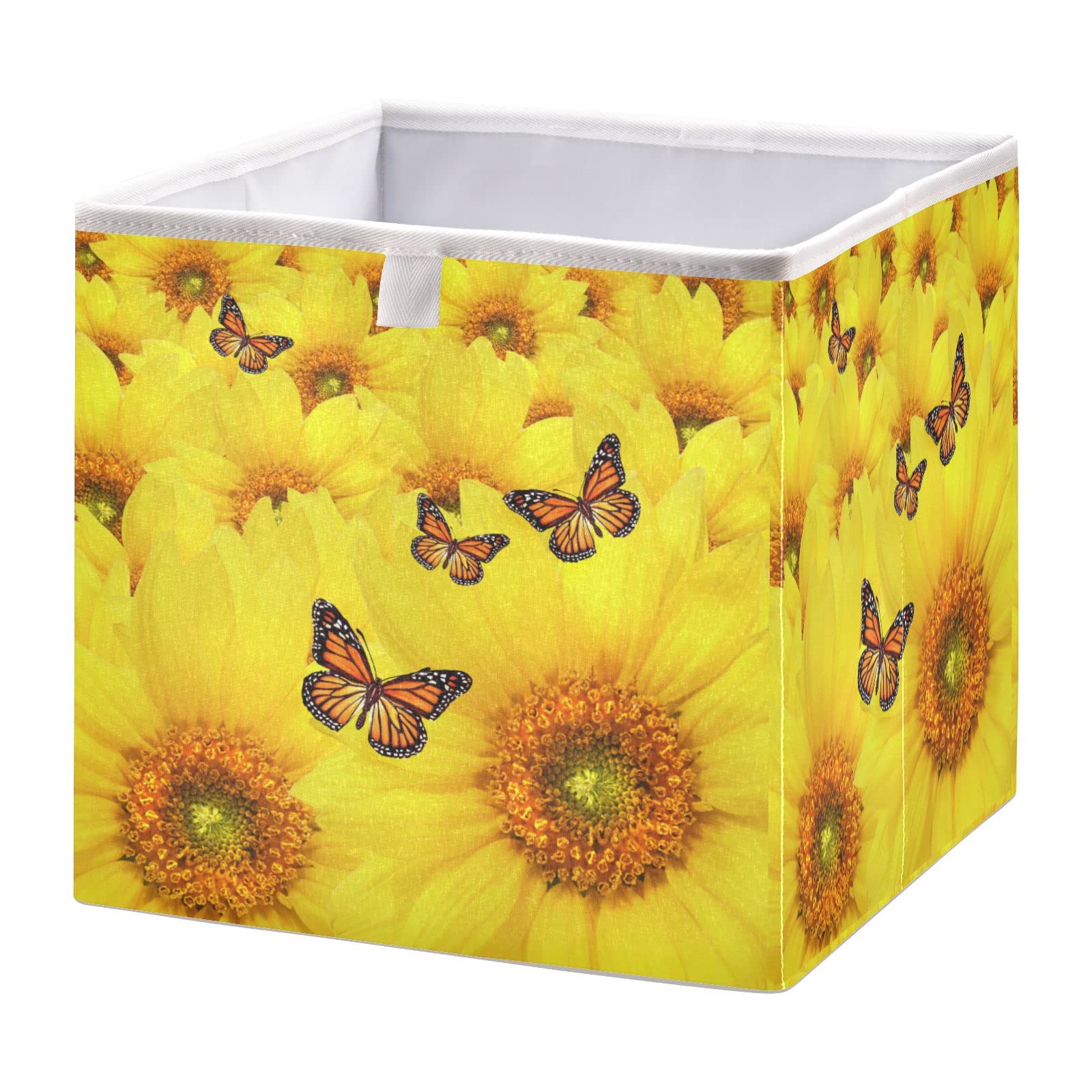 DOMIKING Foldable Fabric Storage Bins with Handle - 11 Inch Closet Organizers for Bedroom & Shelves - Sunflower Butterfly Design