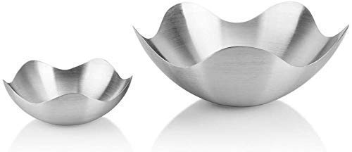 Lotus-Shaped Stainless Steel Fruit Plate & Candy Basket Set - 2 Pack Creative Metal Snack Bowls for Party, Dessert, and Home Storage | Elegant Ceramic Dinnerware & Dip Dishware for Entertaining