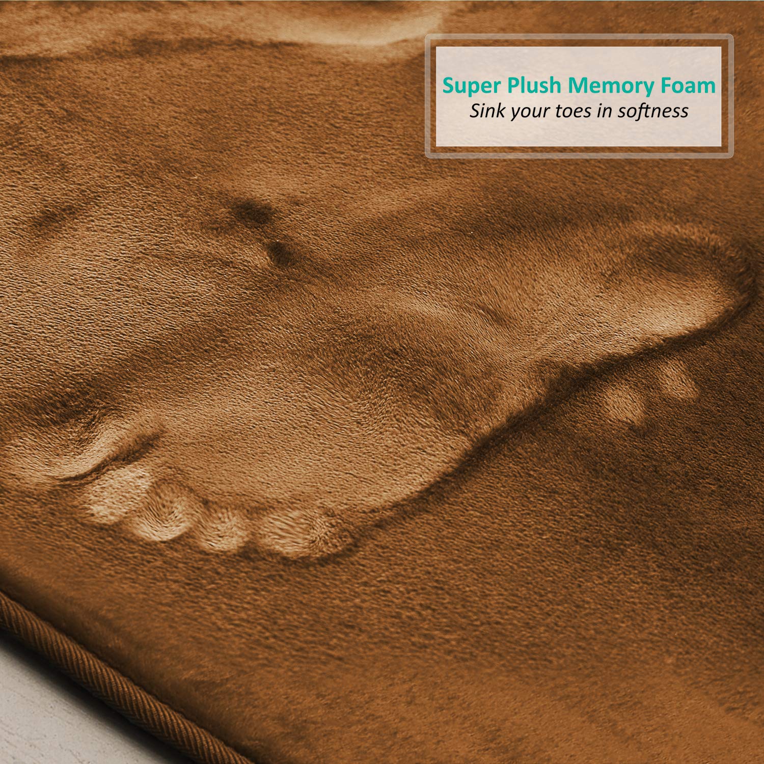 Clara Clark Memory Foam Bath Mat Set - 3 Piece Non-Slip Absorbent Velvet Bathroom Rugs (20x32, 17x24, 19x24) - Fast Drying, Soft & Plush for Bathroom, Shower & Vanity Area - Brown Luxury Contour Mats Set