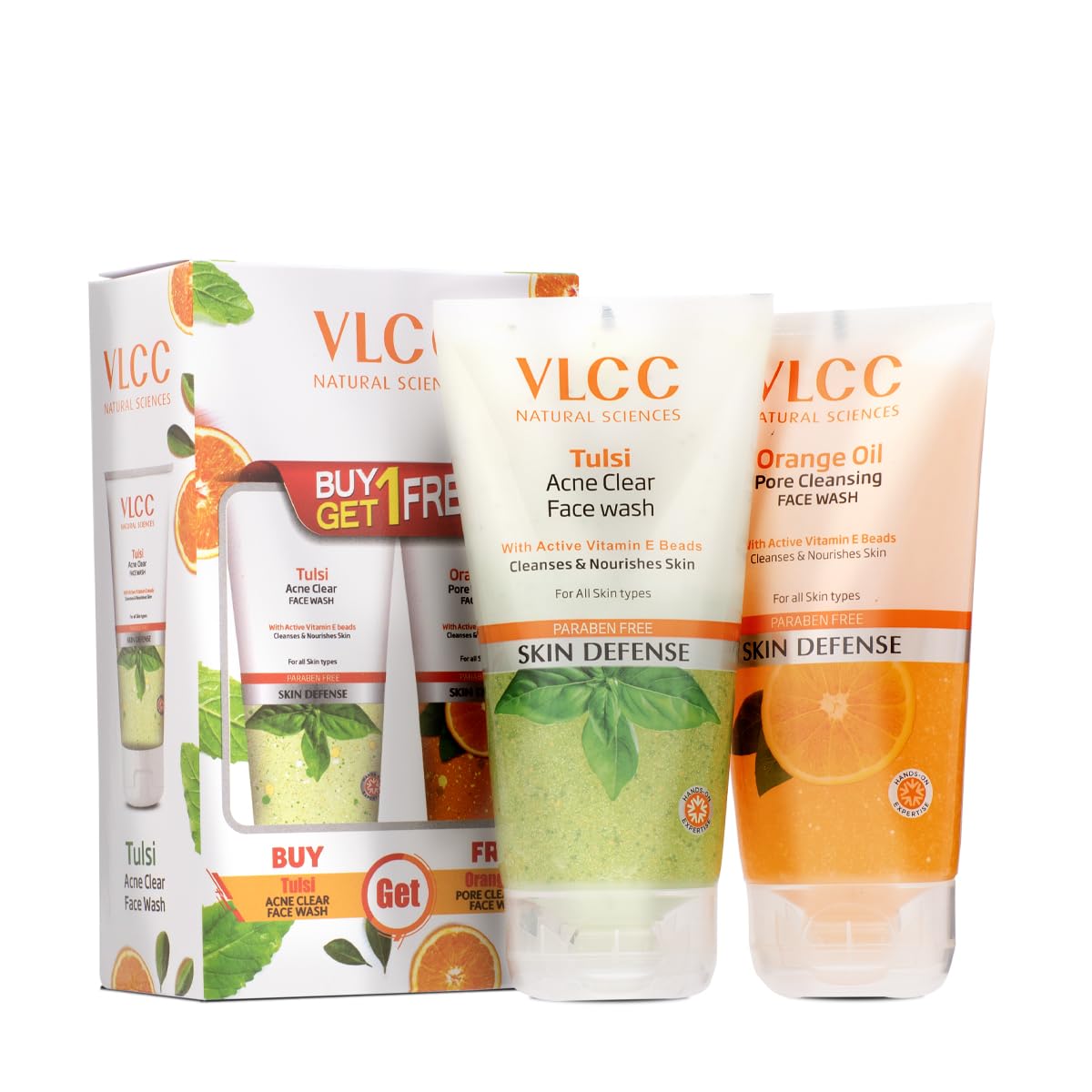 VLCC Tulsi Face Wash for Clear Skin - 150ml with Free Orange Oil Face Wash (150ml) | Natural Ayurvedic Cleanser for Acne, Oily & Sensitive Skin | Daily Face Cleansing Routine