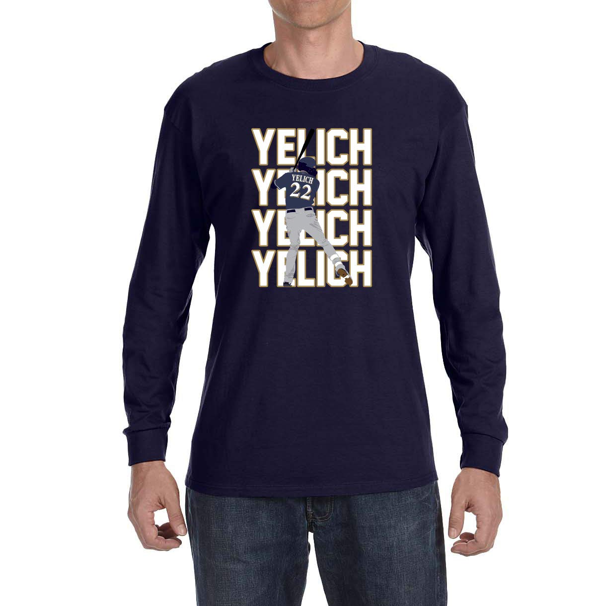 Tobin Clothing Navy Milwaukee Yelich Graphic Long Sleeve Shirt for Men - Baseball Fan Apparel, Casual Wear & Game Day Outfits