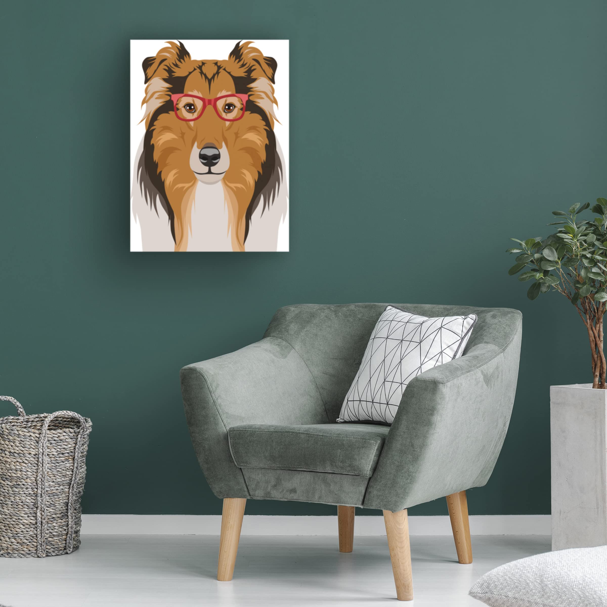 Trademark Fine Art 'Rough Collie Wearing Hipster Glasses' Canvas Wall Art Print by Furbaby Affiliates - Perfect for Pet Lovers, Living Room Decor & Unique Gift Idea