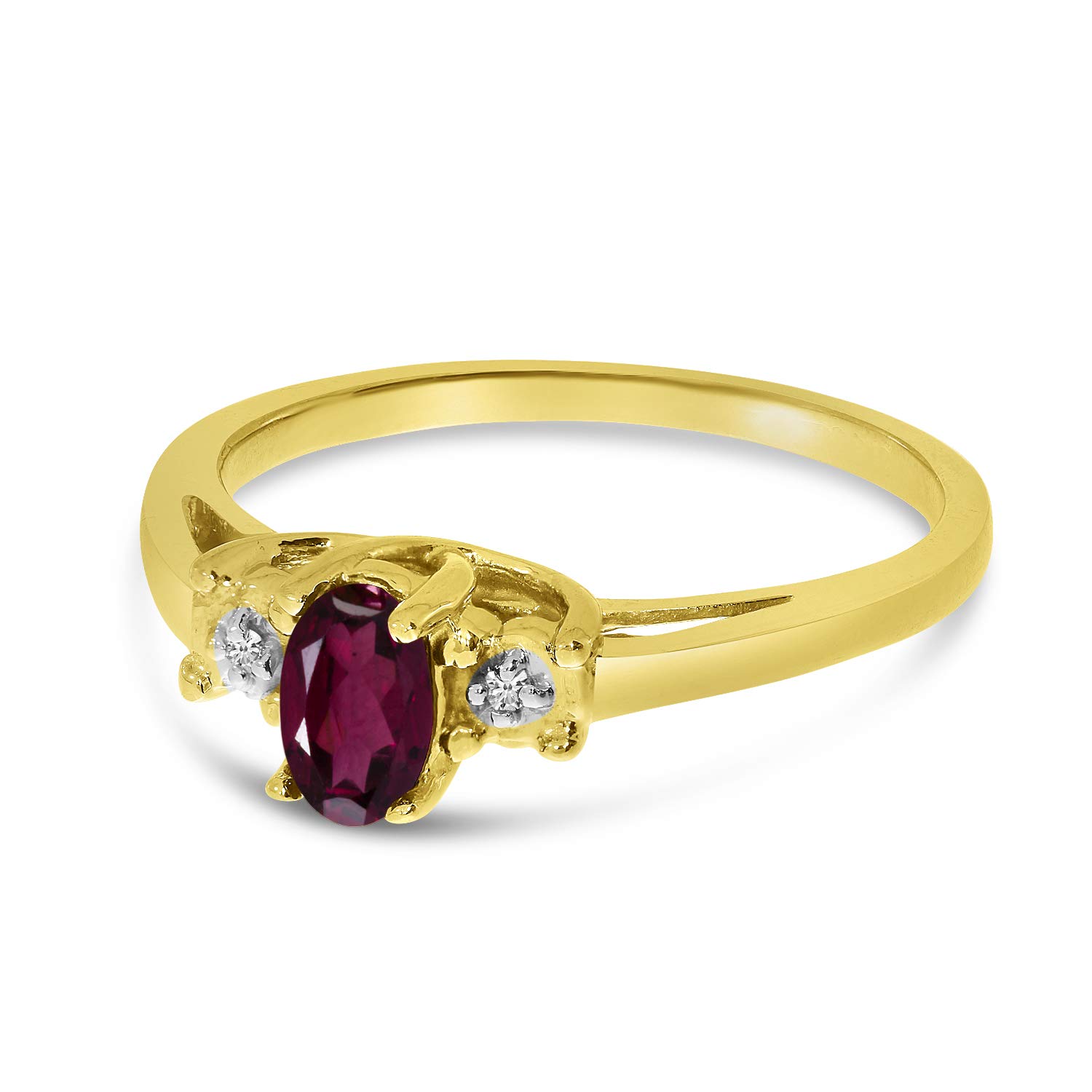 10K Yellow Gold Genuine Birthstone Solitaire Oval Engagement Ring with Diamond Accents - Perfect for Weddings, Anniversaries & Special Occasions | Jewelry Gift for Her