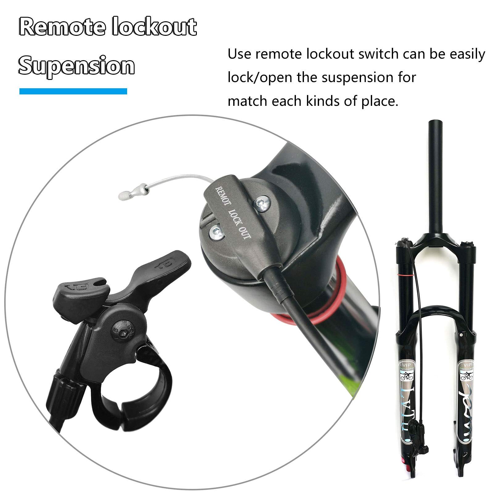 **Mountain Bike Air Fork 26/27.5/29 Inch - Aluminum Alloy 140mm Travel Suspension Fork with Adjustable Damping - Tapered Remote Lock Out (Black, 29