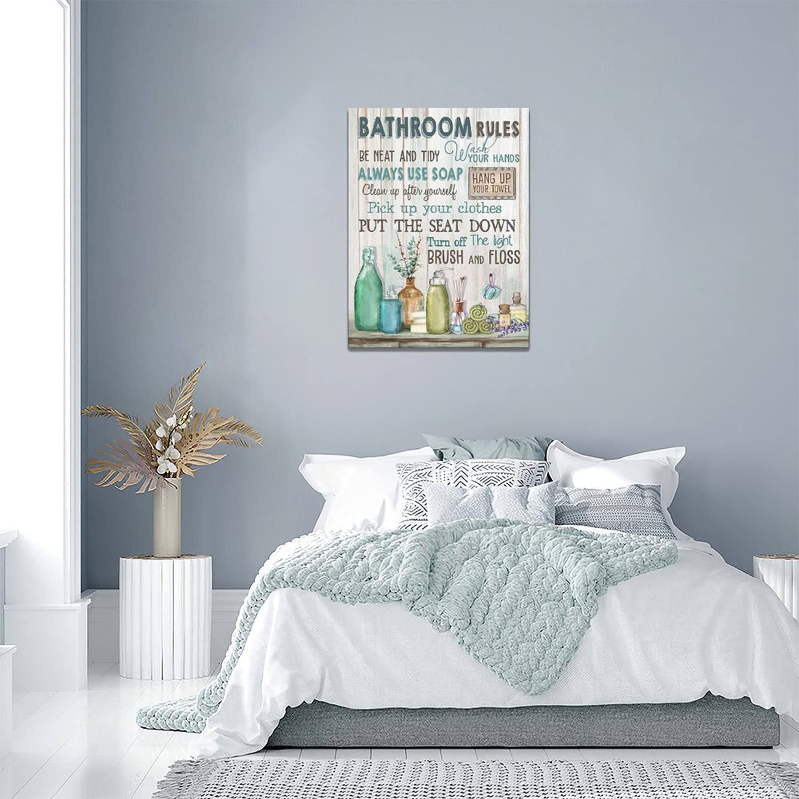 Rustic Bathroom Wall Art Decor - Framed Canvas Prints with Wood Background for Modern Farmhouse, Bath & Laundry Room | Perfect for Home Decor & Gift Giving