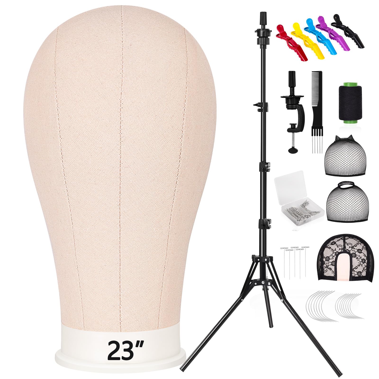 63In Wig Stand Tripod with 23In Mannequin Head - Adjustable Professional Wig Display Stand for Styling, Washing & Storage - Perfect for Salon, Home & Cosplay Use