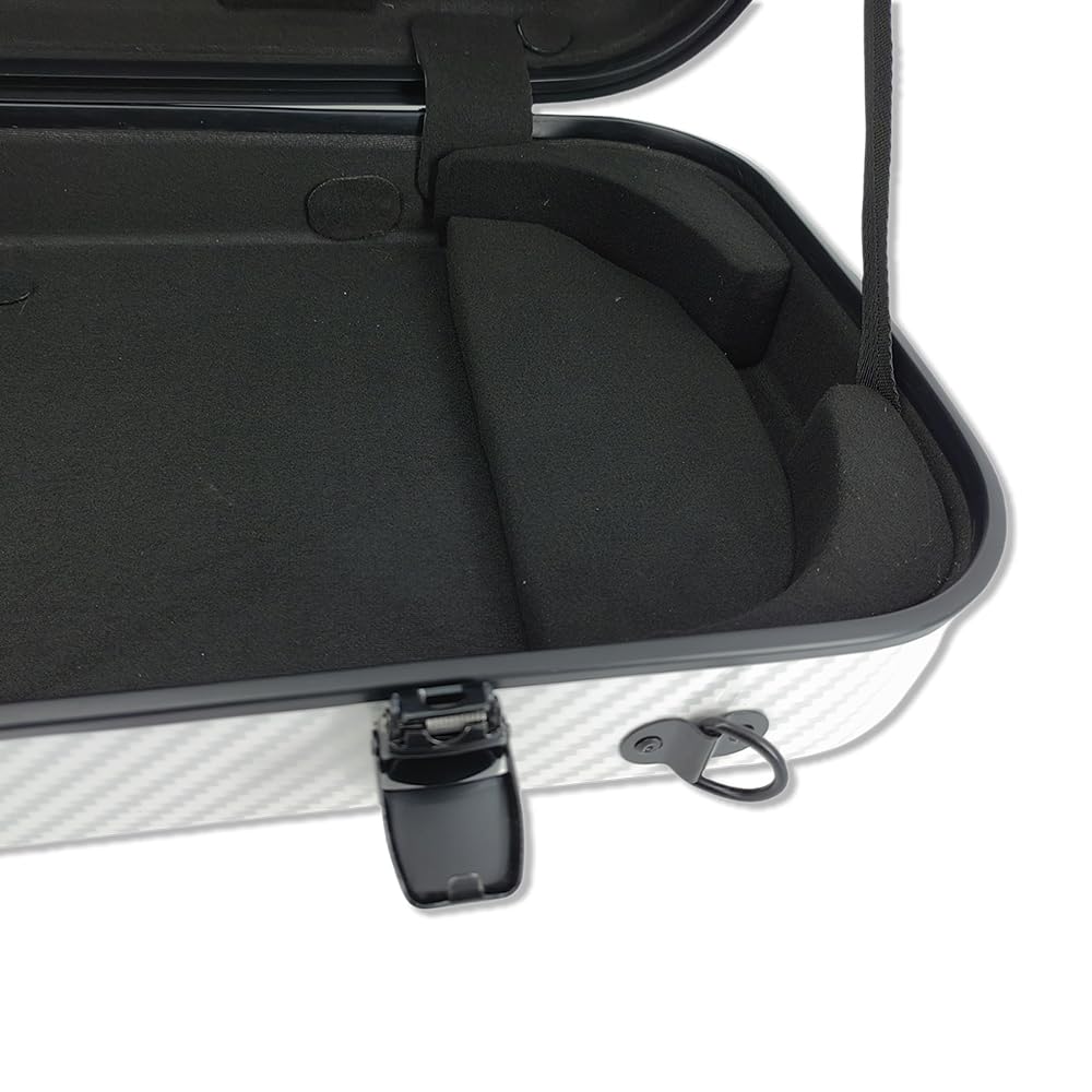 Premium 4/4 Full Size Carbon Fiber Violin Case - Oblong Hard Shell with Soft Padding, Back Straps & Music Sheet Bag (White) - Perfect for Professional Musicians, Travel & Storage