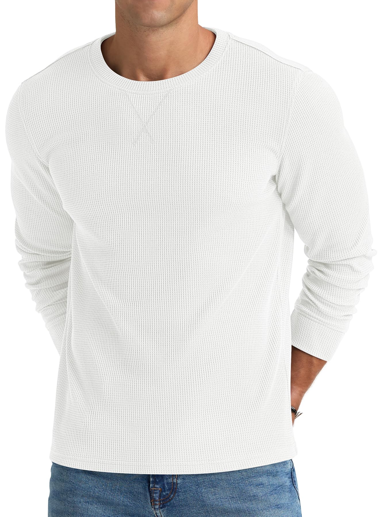 NITAGUT Men's Slim Fit Waffle Crewneck Long Sleeve T-Shirt - Comfortable Casual Shirt for Everyday Wear, Work, and Outdoor Activities