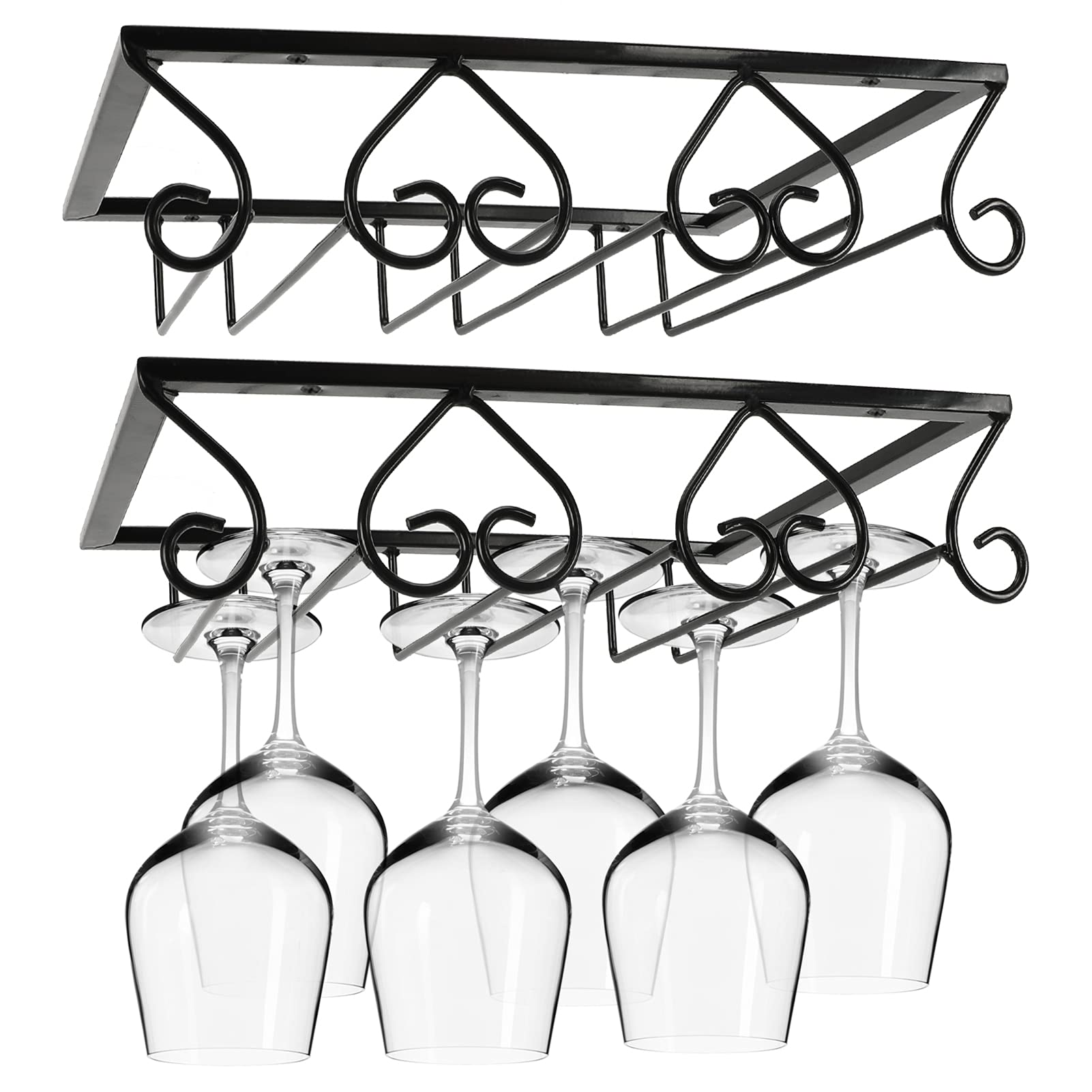 Lifancy 2-Pack Black Under Cabinet Wine Glass Rack - 3-Row Stemware Holder for Kitchen, Bar & Dining Room Storage - Perfect for Organizing Wine Glasses, Champagne Flutes & Cocktail Cups