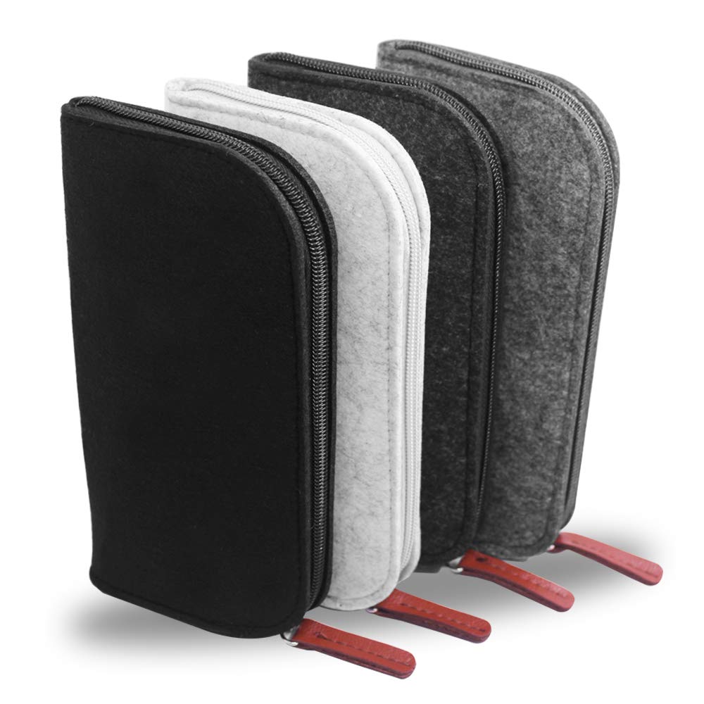 4 Pack Felt Pencil Pouch with Zipper - School & Office Stationery Organizer, Makeup Storage Bag for Women - Black, Grey, Dark Grey, White - Perfect for Students, Artists & Travel Toiletry Organization
