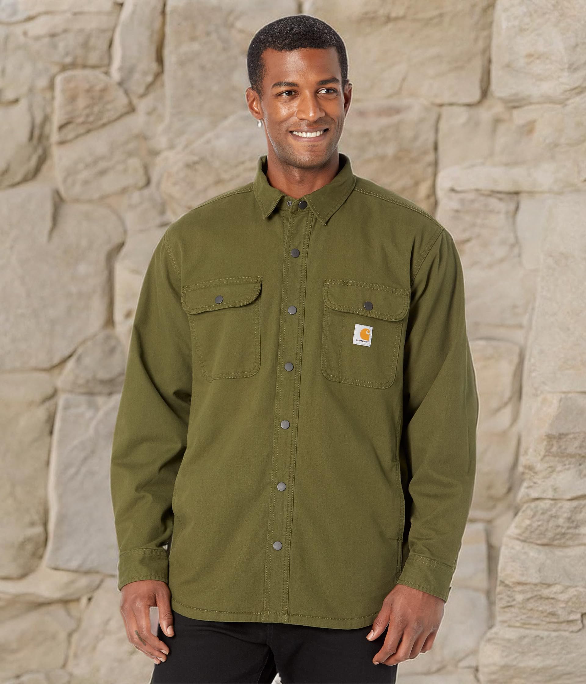 Carhartt Men's Rugged Flex Relaxed Fit Canvas Fleece Lined Work Shirt Jacket - Durable Winter Workwear for Construction, Outdoor & Casual Wear