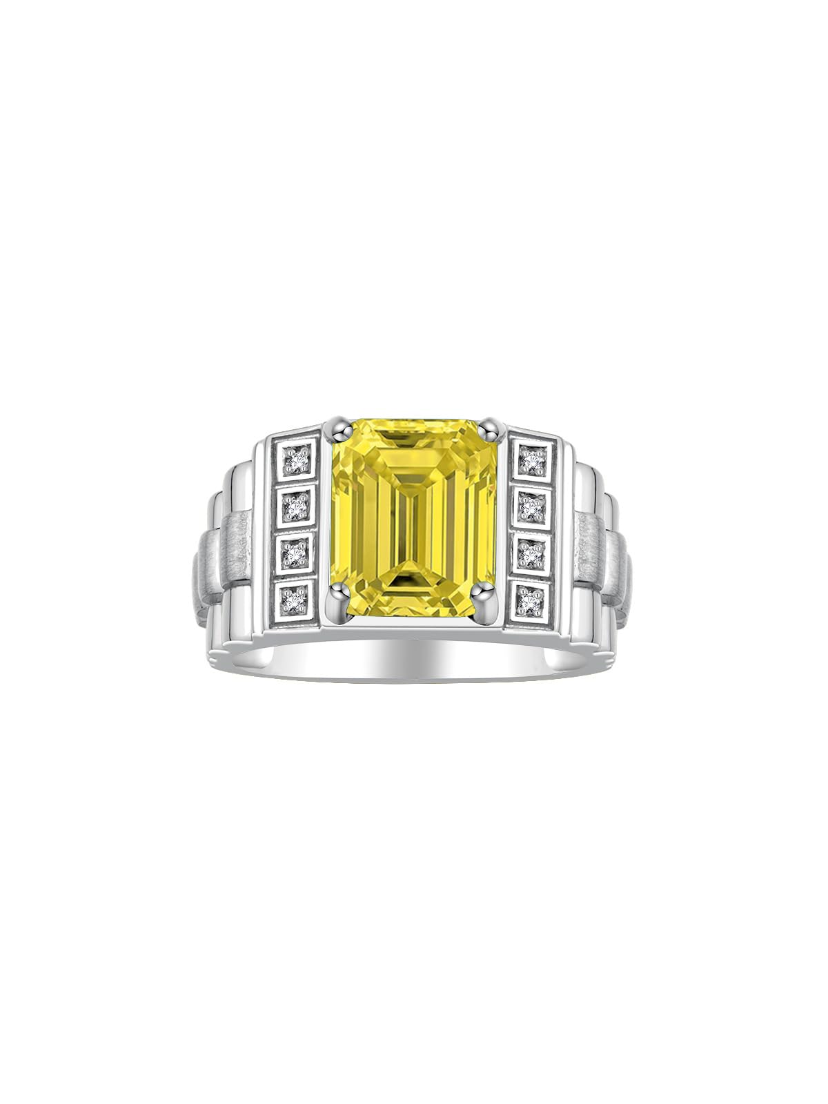 Rylos Sterling Silver Men's Ring with 10X8MM Emerald Cut Gemstone & Diamonds - Birthstone Jewelry for Men (Sizes 8-13) | Perfect for Weddings, Anniversaries & Special Occasions