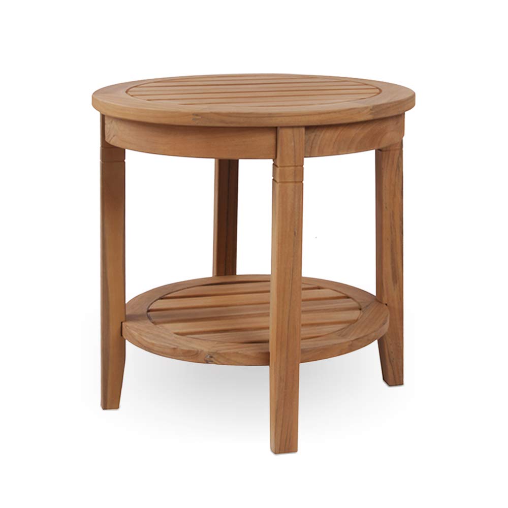 Premium Indonesian Teak Arie Outdoor Round Side Table - Natural Teak Finish - Durable & Weather-Resistant - Perfect for Patio, Garden, Poolside & Deck Decor