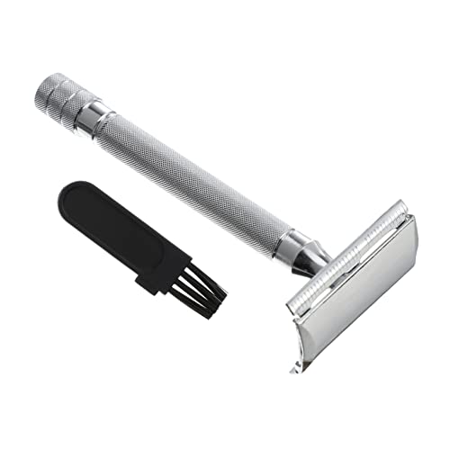FRCOLOR Double Edge Safety Razor for Men - Adjustable Manual Beard Trimmer & Shaver with Durable Stainless Steel Blades - Perfect for Home, Travel & Professional Grooming (White)