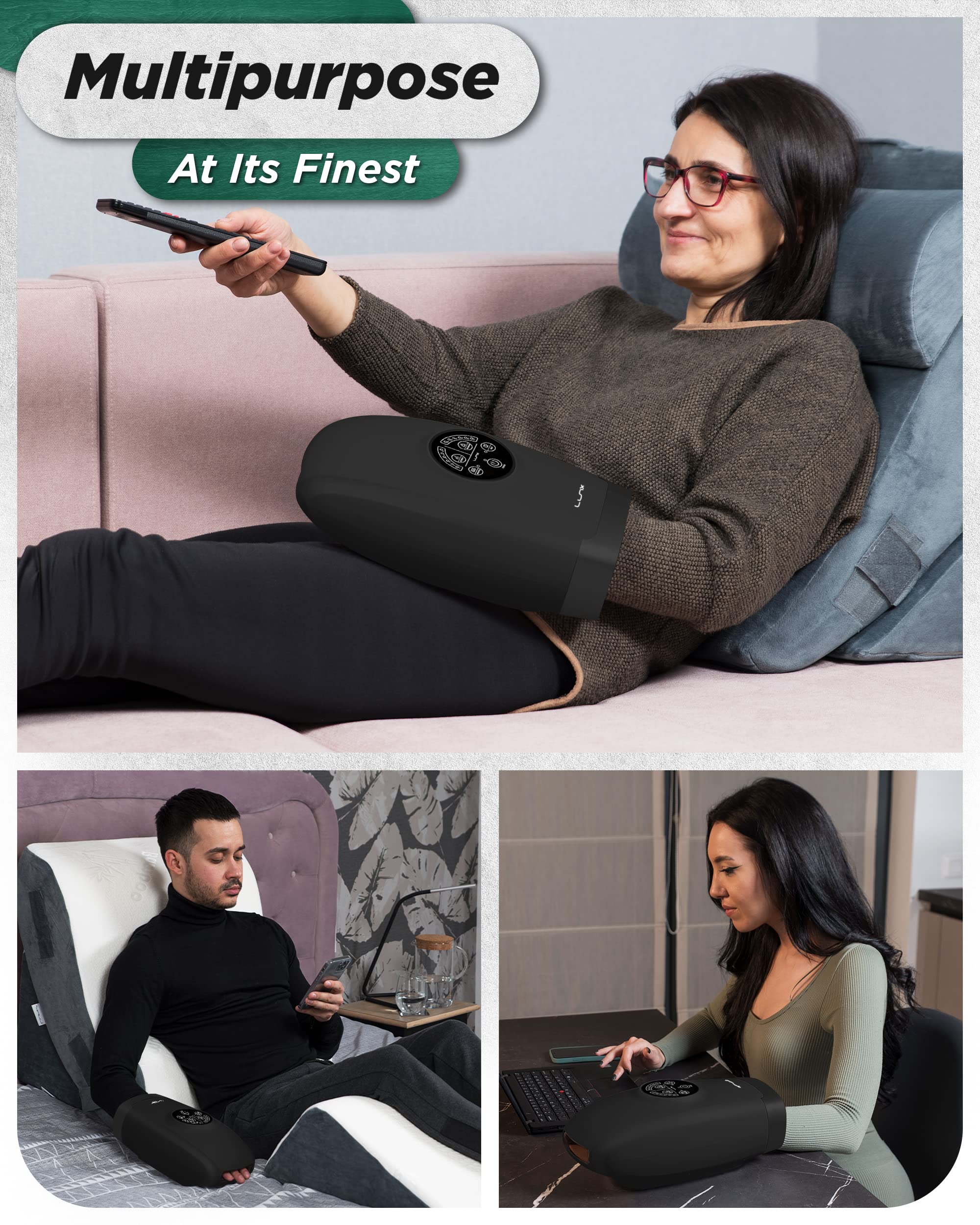 Lunix LX3 Cordless Electric Hand Massager with Compression - 6 Levels Pressure Point Therapy for Arthritis Pain Relief, Carpal Tunnel & Finger Numbness - Shiatsu Massage Machine with Heat for Home, Office & Travel Use