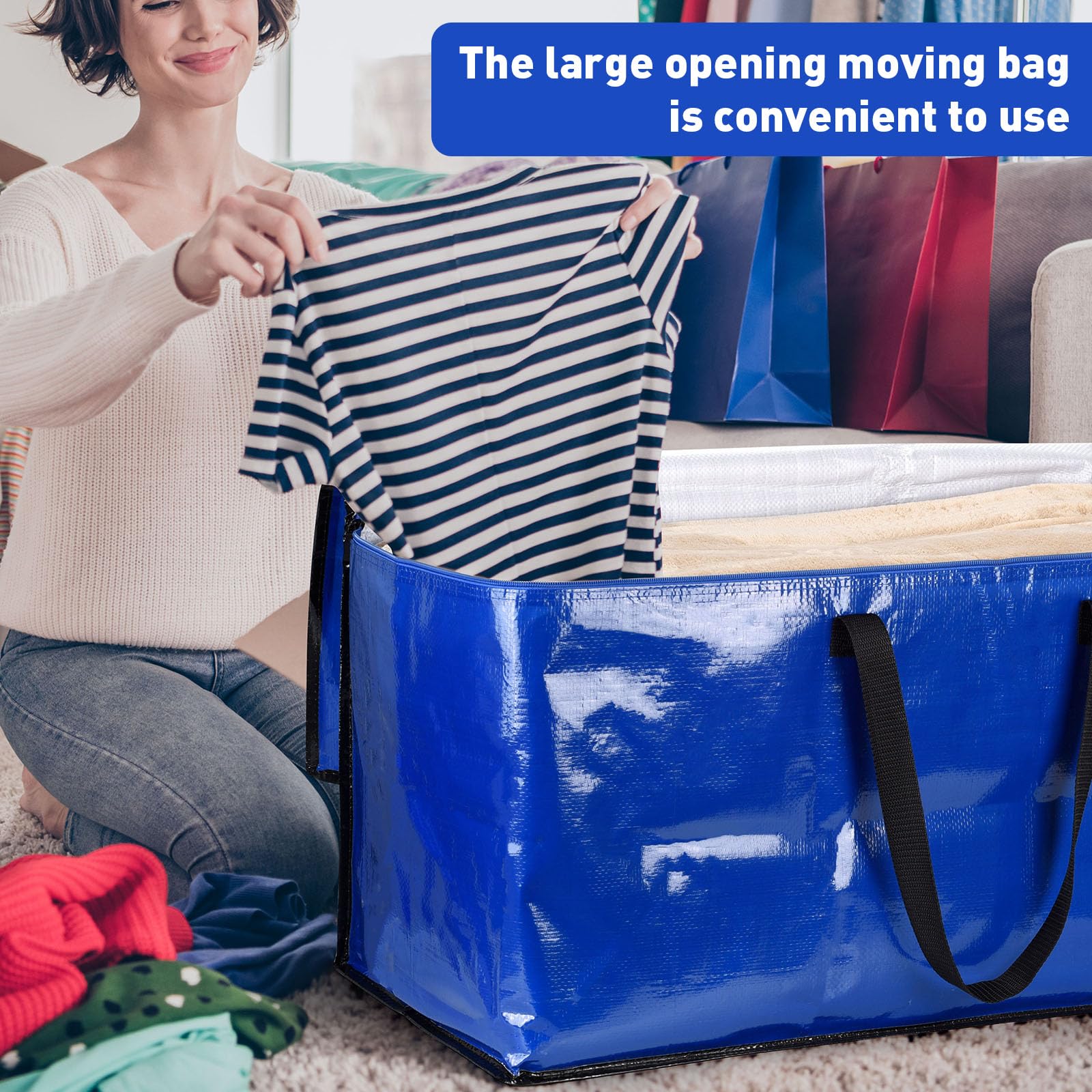 4 Pack Extra Large Heavy Duty Storage Boxes with Lids - Durable Moving Boxes for Home, Office & Warehouse Organization - Perfect for Packing, Moving House & Long-Term Storage (Blue)