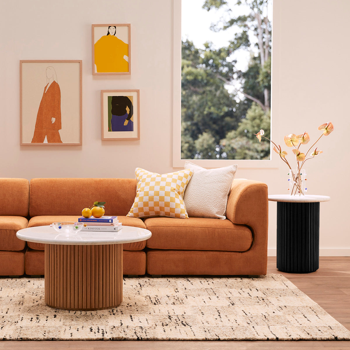 Modern Cosmos Side Table - Black Oak & Carrara Marble Top - Perfect for Living Room, Bedroom, or Office Decor