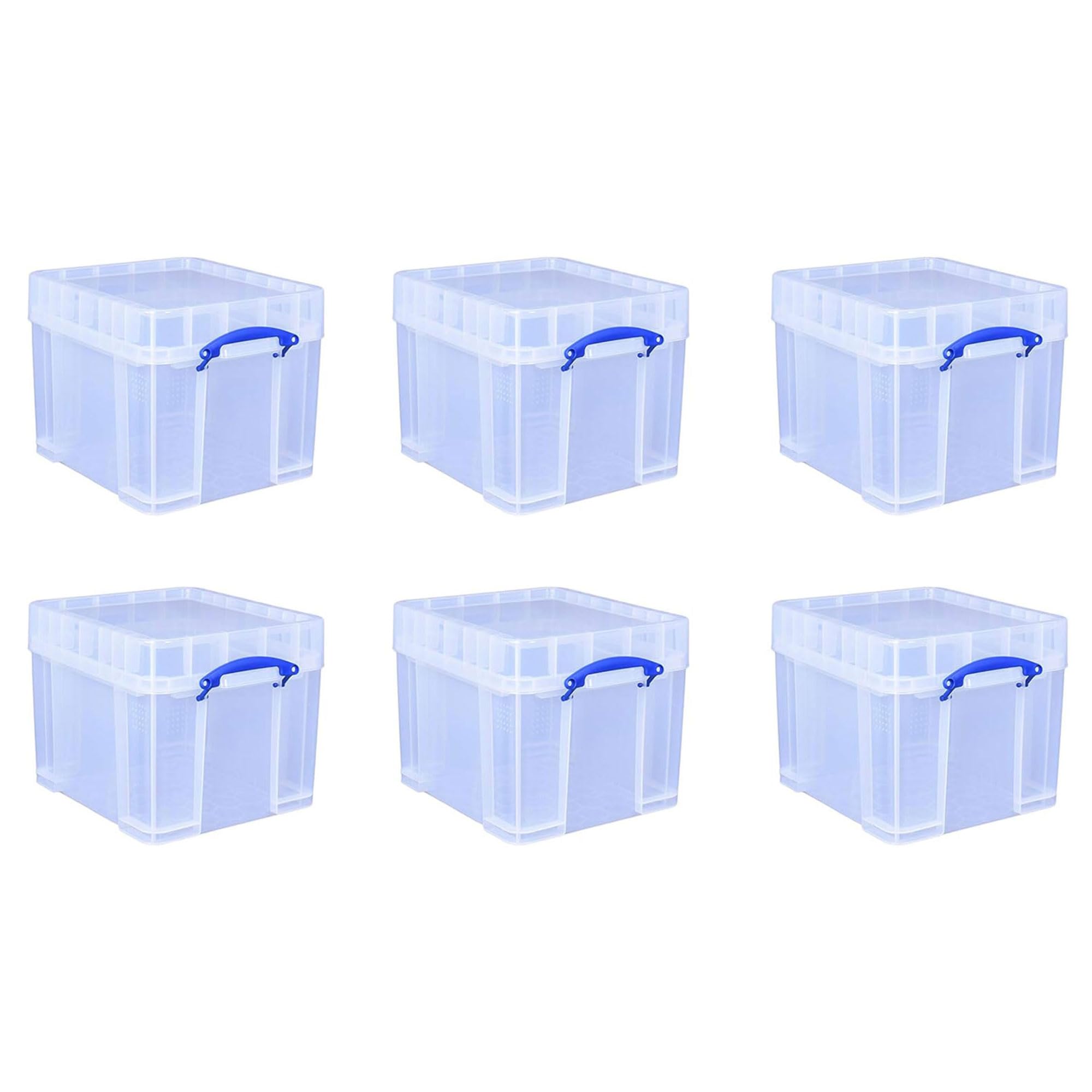 Really Useful Box 35L Clear Plastic Storage Containers with Secure Snap Lids - 6 Pack Set for Home Organization, Office Supplies & Craft Storage