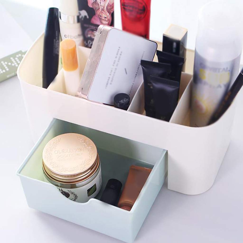 Gallity Plastic Desktop Storage Box with 3 Drawers - Office Organizer for Supplies, Toiletries, Crafts & Jewelry | Makeup Cosmetics Organizer Container | Perfect for Home Office, Bathroom & Vanity (Blue)