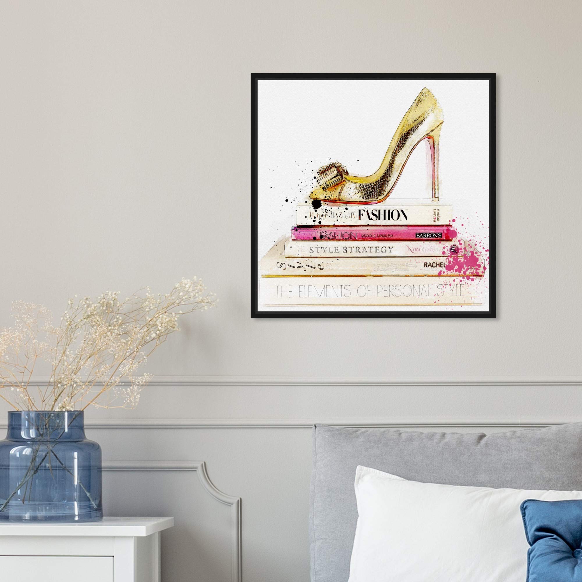 Oliver Gal Framed Abstract Shoe & Fashion Book Art Print - 16x16 Inches Gold Wall Decor for Living Room, Bedroom, or Office