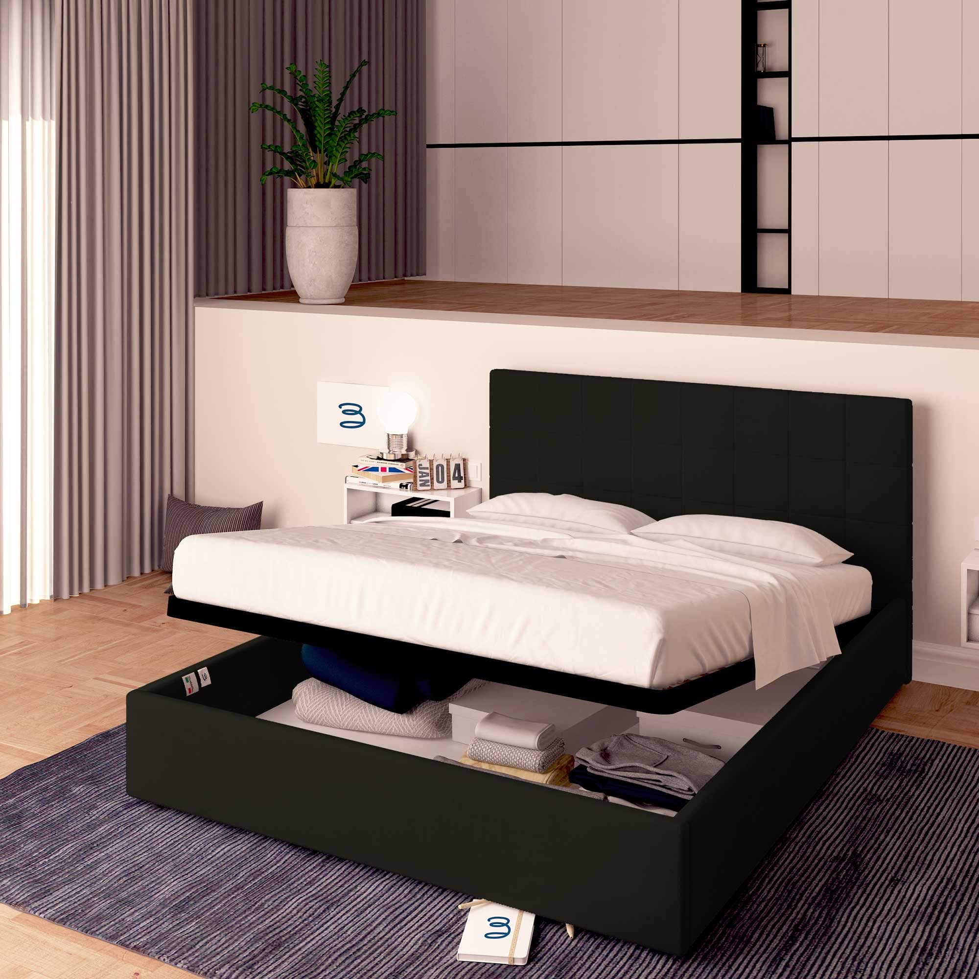 Baldiflex Single Bed with Storage, Synthetic Leather Dublin Model, Slatted Base for Single Mattress, 90 x 200 cm, Elegant Headboard, Black - Perfect for Small Bedrooms, Guest Rooms & Studio Apartments