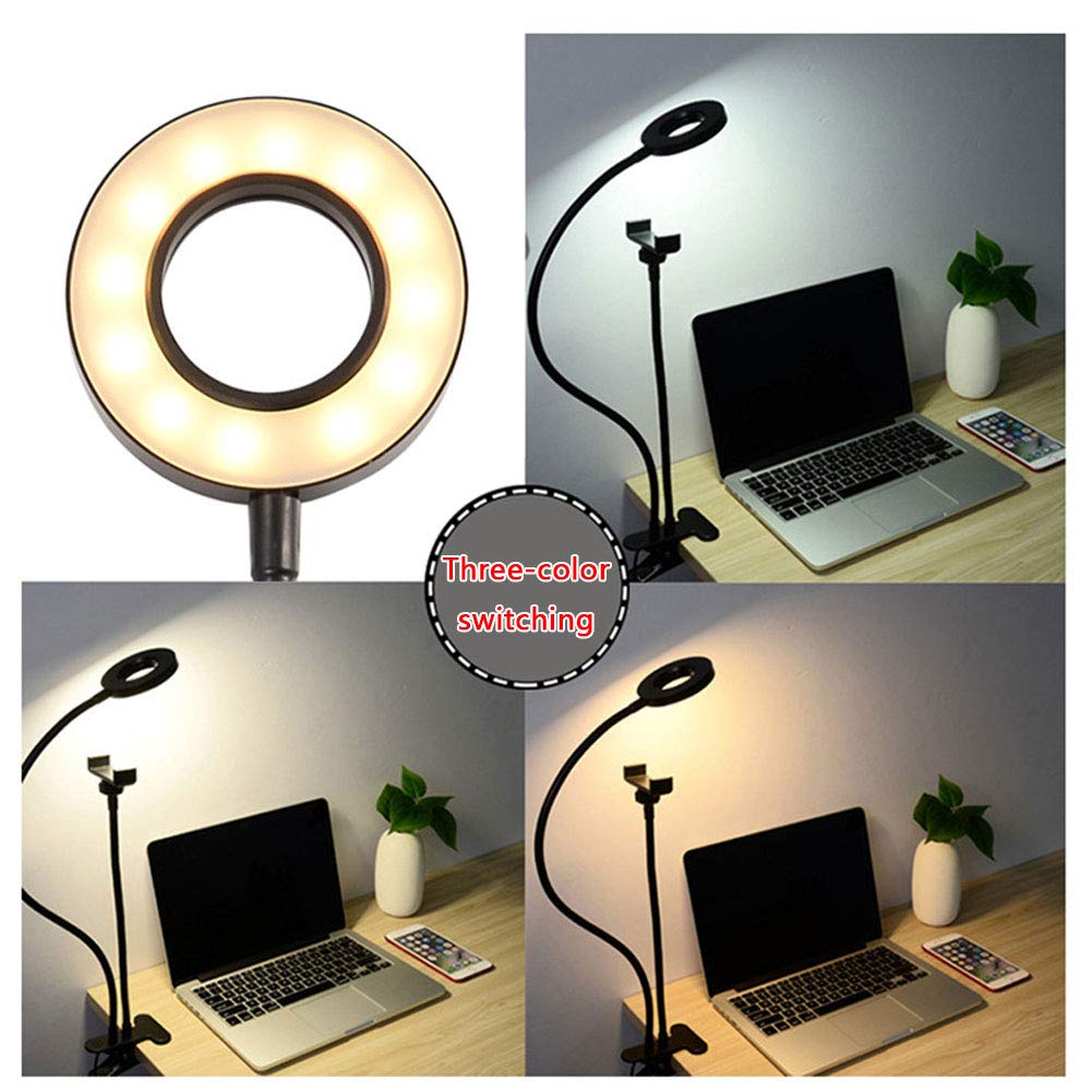 Universal Desktop Selfie Ring Light with Flexible Phone Holder & Adjustable Stand - LED Beauty Light for Live Streaming, Video Calls, YouTube Videos & Makeup (Black)