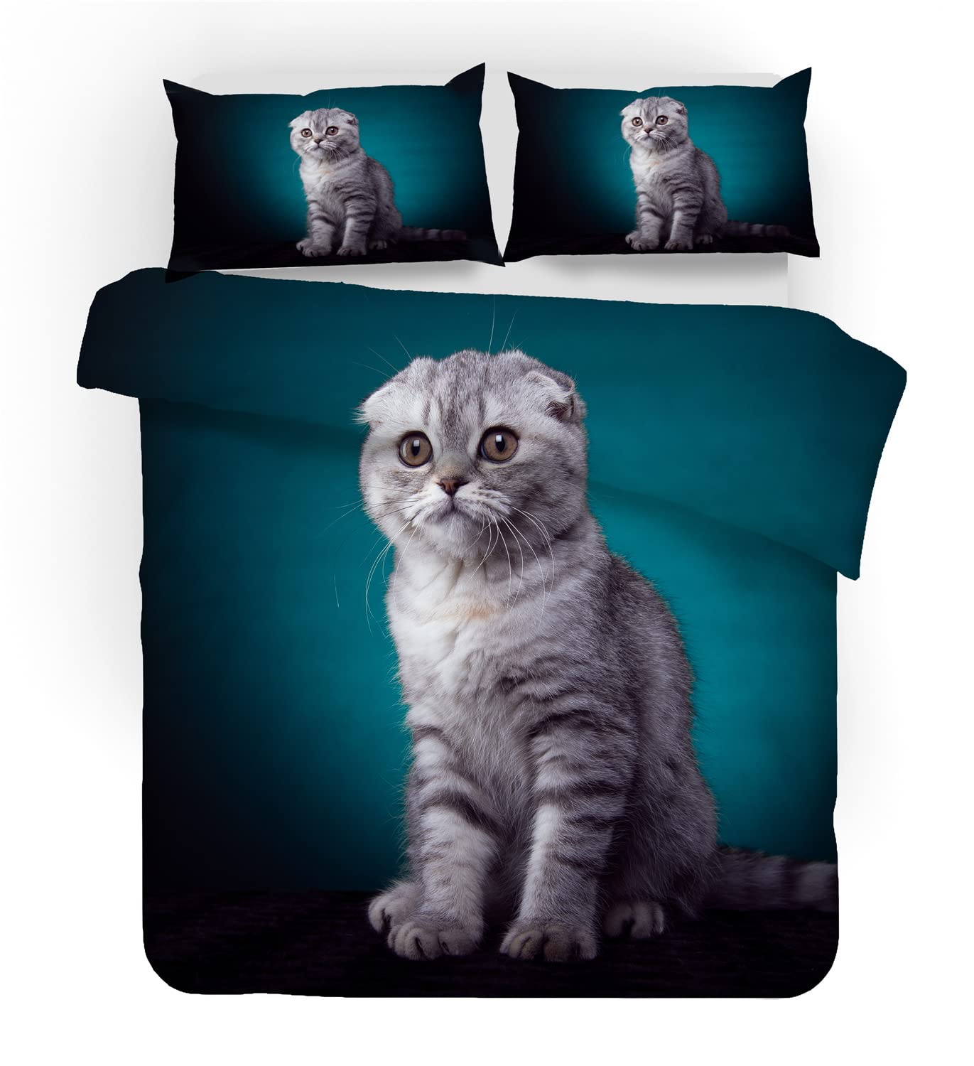 3D Cat Duvet Cover Set - Twin/Full/King/Queen Size for Kids Bedroom Decor