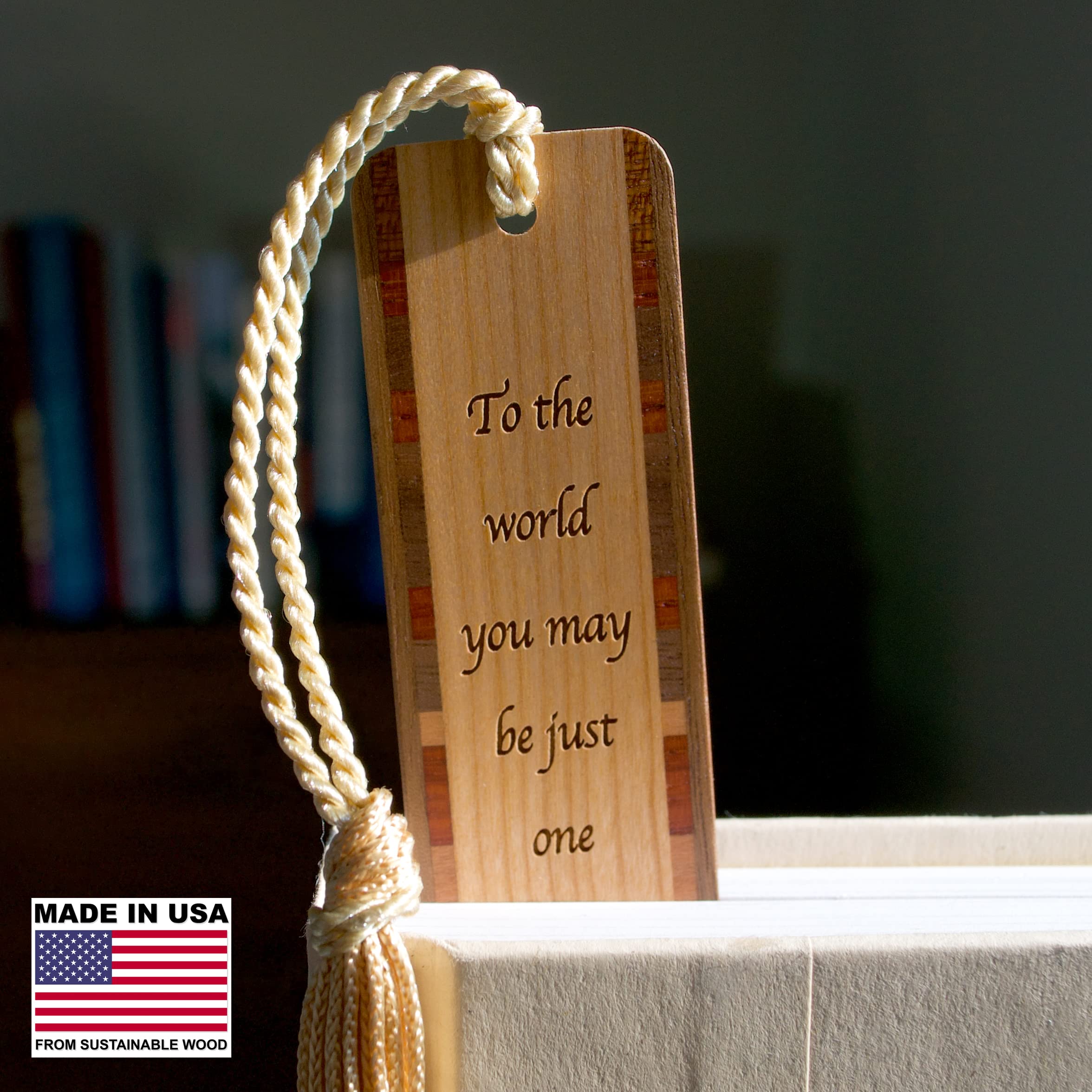 Personalized 'To Me You Are The World' Engraved Wooden Bookmark - Custom Quote Gift Made in USA - Perfect for Anniversary, Birthday & Valentine's Day Presents