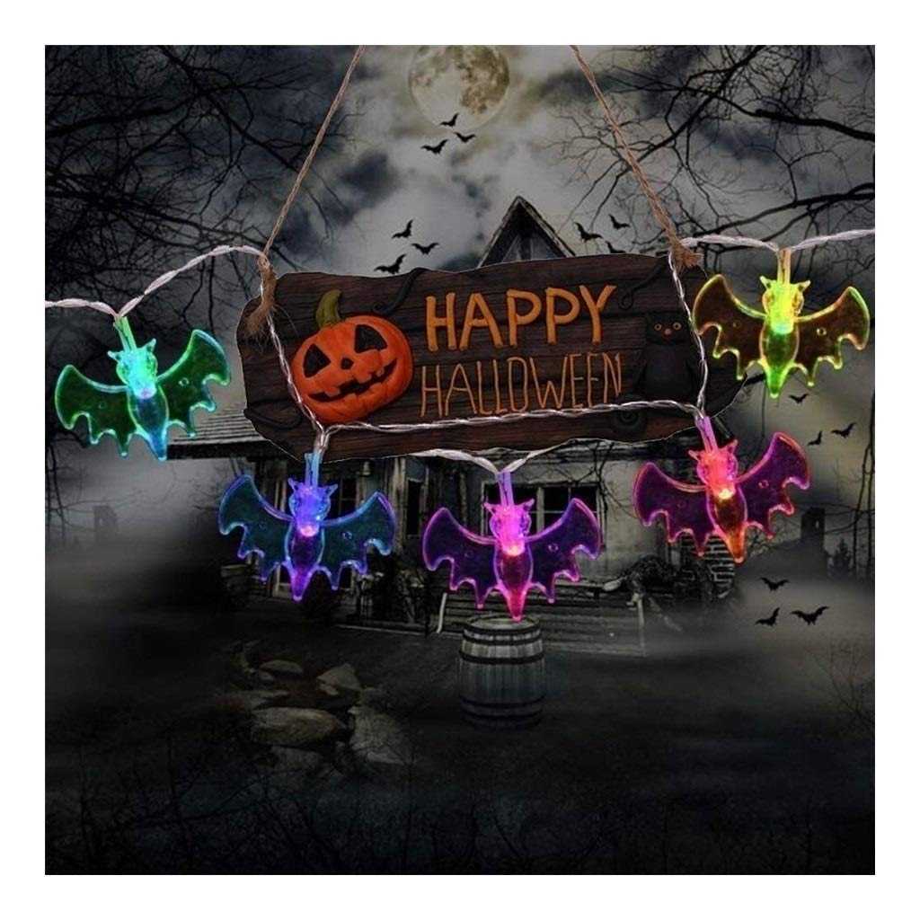 Halloween LED String Lights - Set of 3 (6m 40 LEDs) with Ghost, Pumpkin & Bat Decorations for Indoor/Outdoor Party, Garden & Home Decor | Colorful Bat Design for Spooky Atmosphere