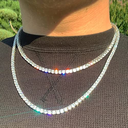 Round Colorless Diamond Moissanite Necklace for Women - Wedding Tennis Eternity Necklace Adjustable in Silver & Gold - Bridal, Anniversary, Engagement Gift - Perfect for Weddings, Date Nights & Special Occasions