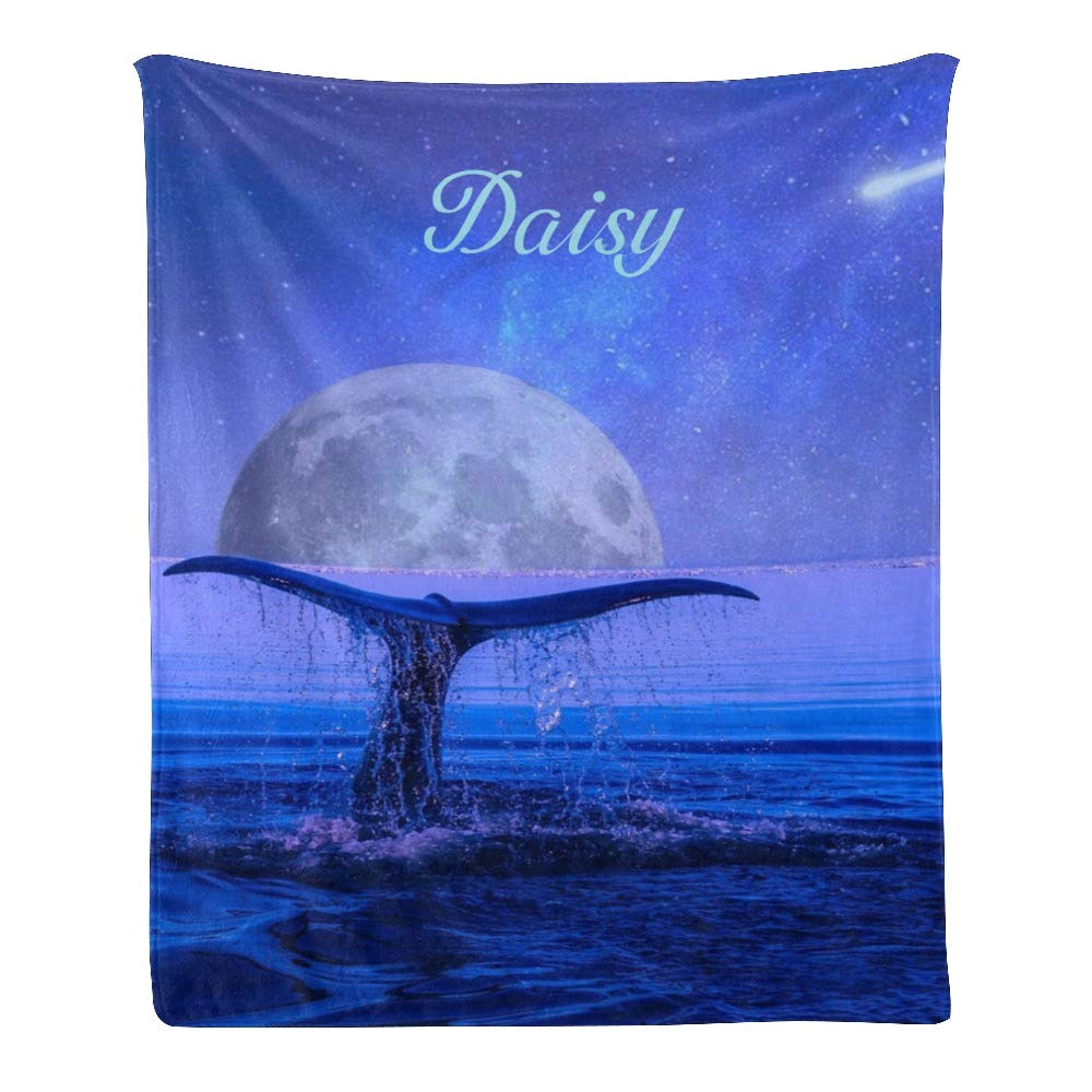 Custom Personalized Whale Ocean Wave Fleece Throw Blanket with Name - 50x60 Inch Soft Blanket for Sofa, Bed & Couch - Perfect Gift for Birthday, Anniversary & Home Decor