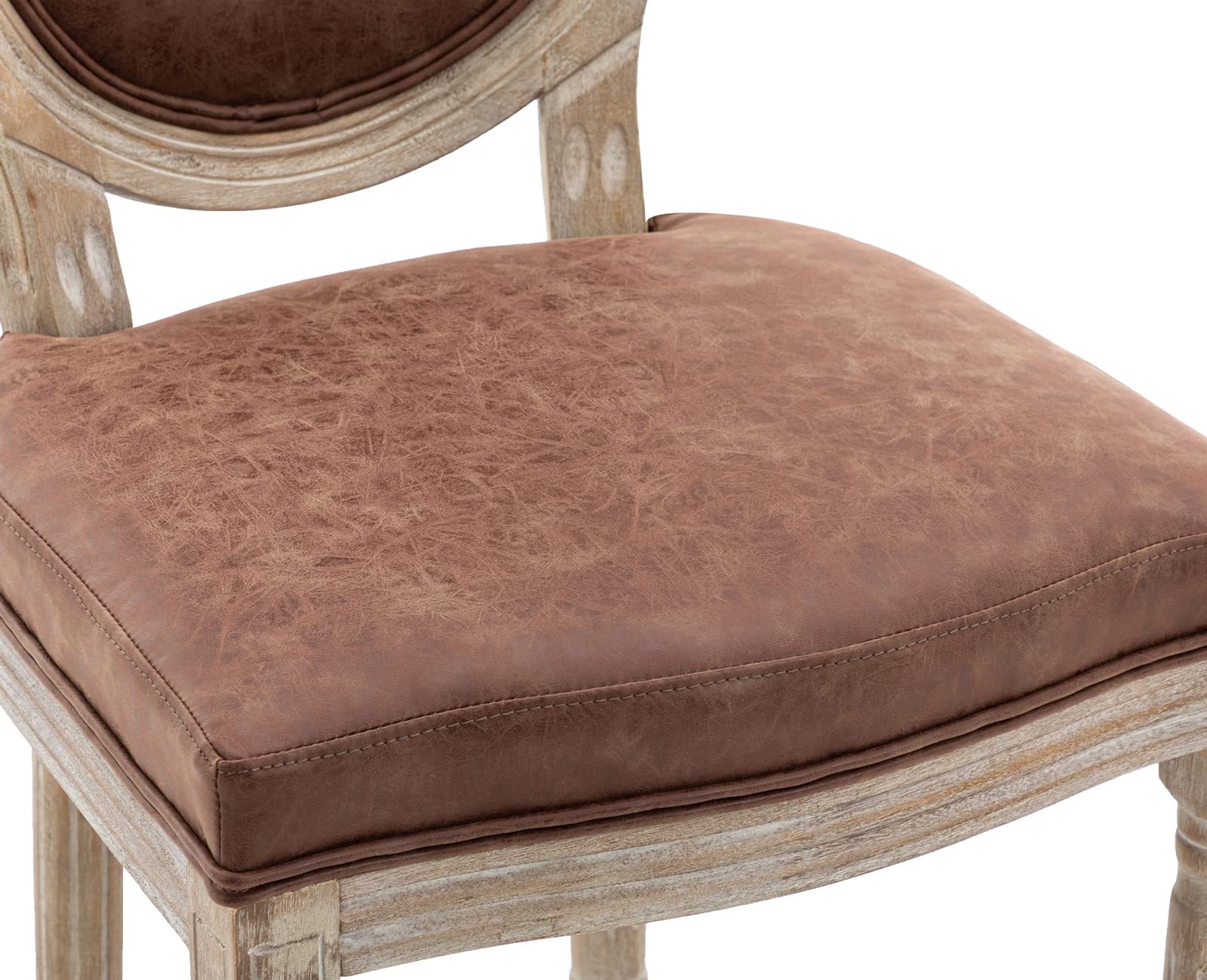 Premium PU Leather Dining Chairs Set of 2 - French Country Farmhouse Style Round Back Kitchen & Living Room Seating - Brown - Perfect for Home Decor, Entertaining & Comfortable Daily Use