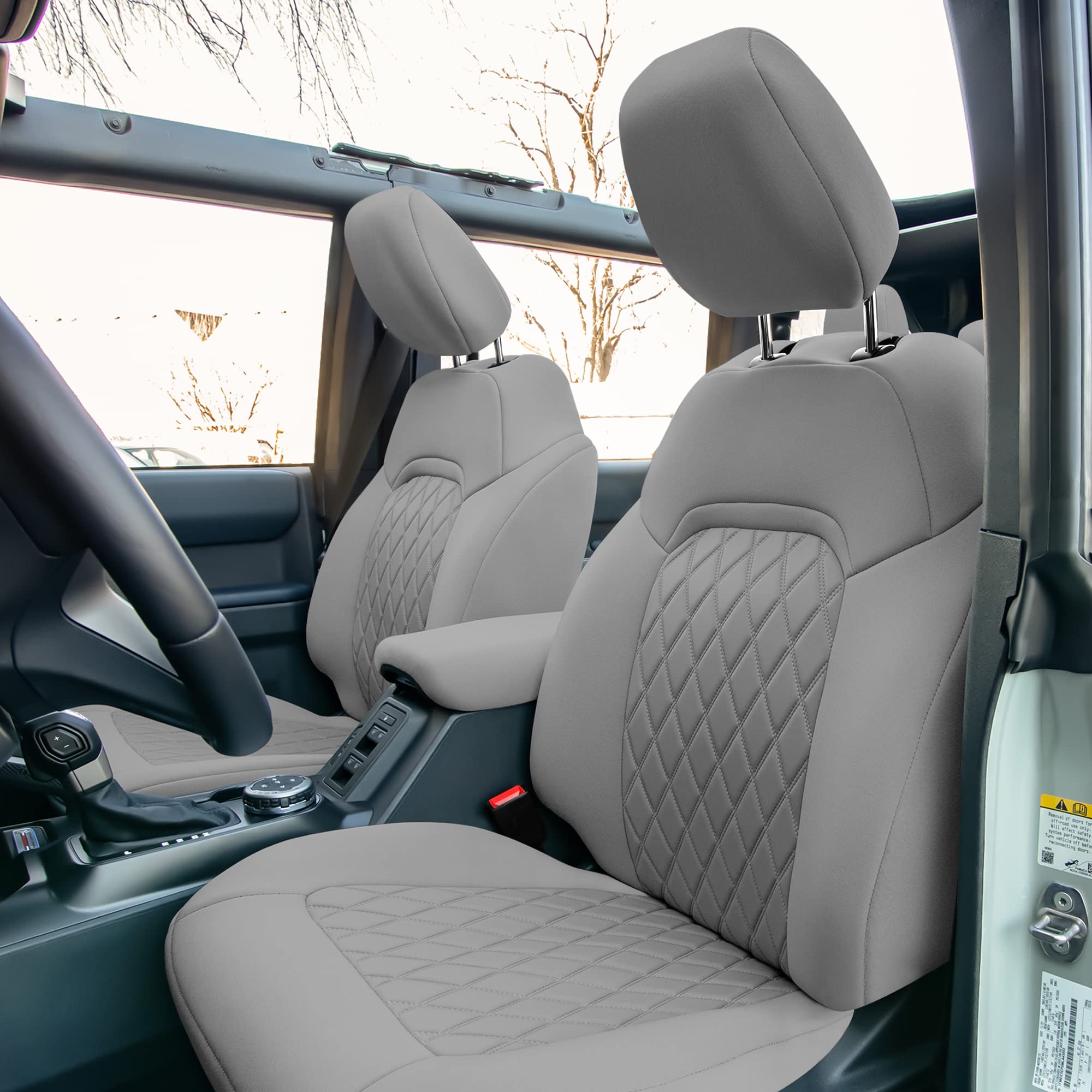 Custom Fit Neoprene Seat Covers for Ford Bronco 2021-2022 - Waterproof Neosupreme Front Seat Covers Full Set in Solid Gray | Perfect for Off-Roading, Camping & Daily Commute