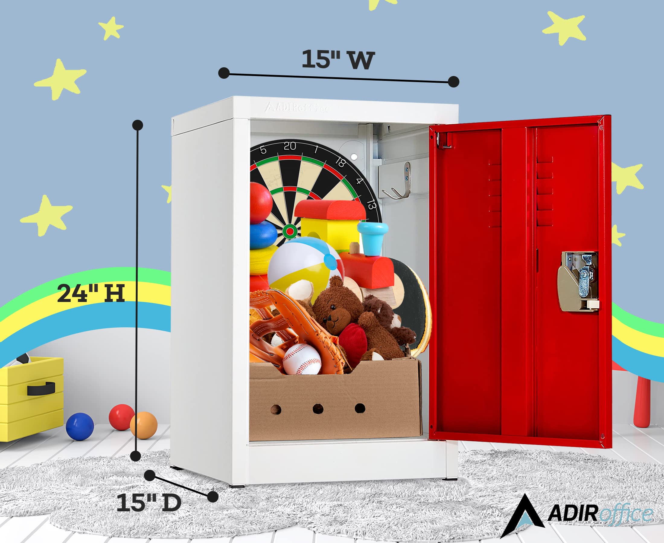AdirOffice Kids Steel Metal Storage Locker - Heavy Duty School Locker with Key & Hanging Rods for Home, Gym & Classroom Organization | Perfect for Backpacks, Sports Gear & Clothes Storage