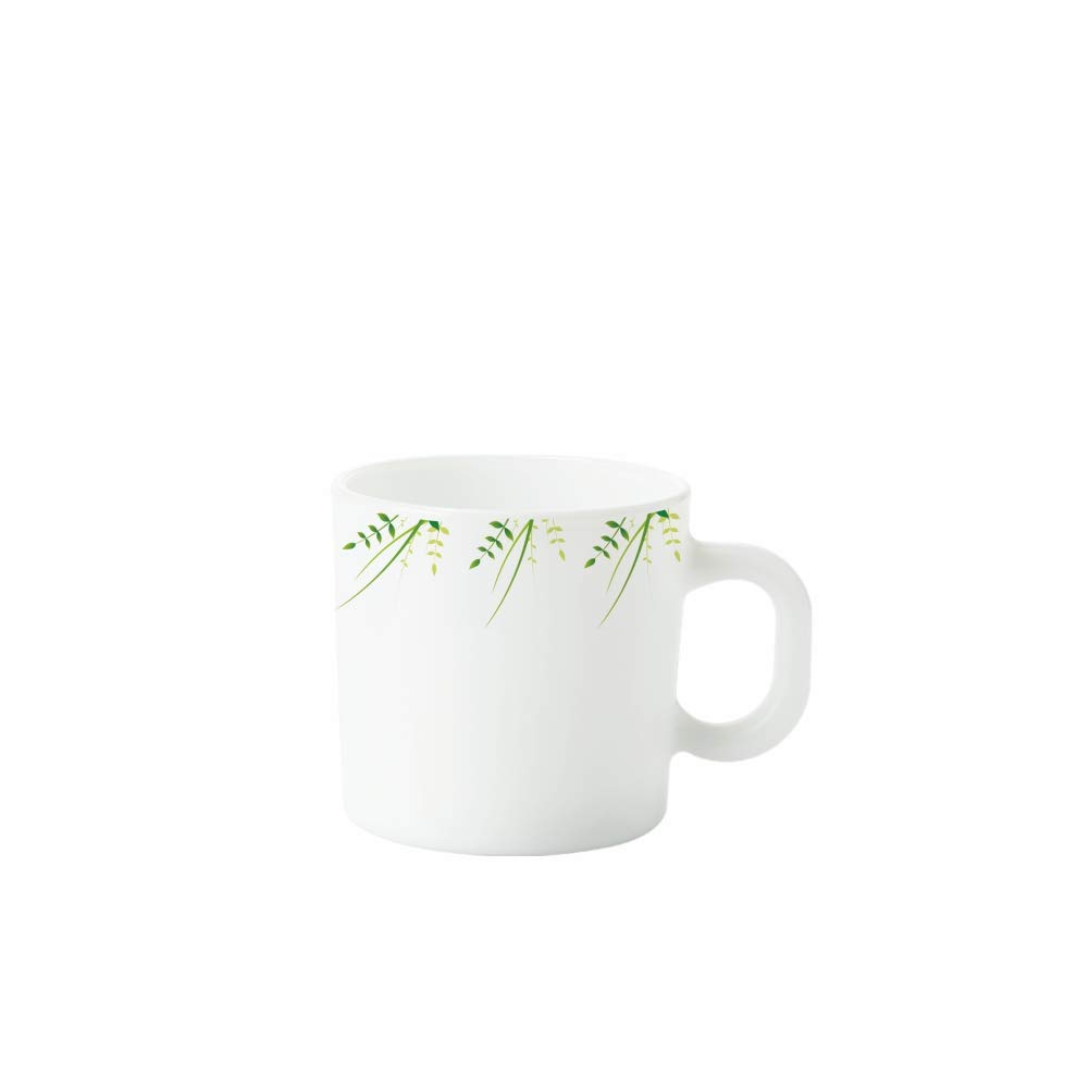 BOROSIL Larah Green Herbs Opalware Tea & Coffee Mug Set - 6 Pieces, 100ml Each | Microwave & Dishwasher Safe, Bone-Ash Free | Elegant White Crockery for Home, Office, Gifts & Daily Use | Perfect for Tea Lovers, Housewarming & Hosting Guests