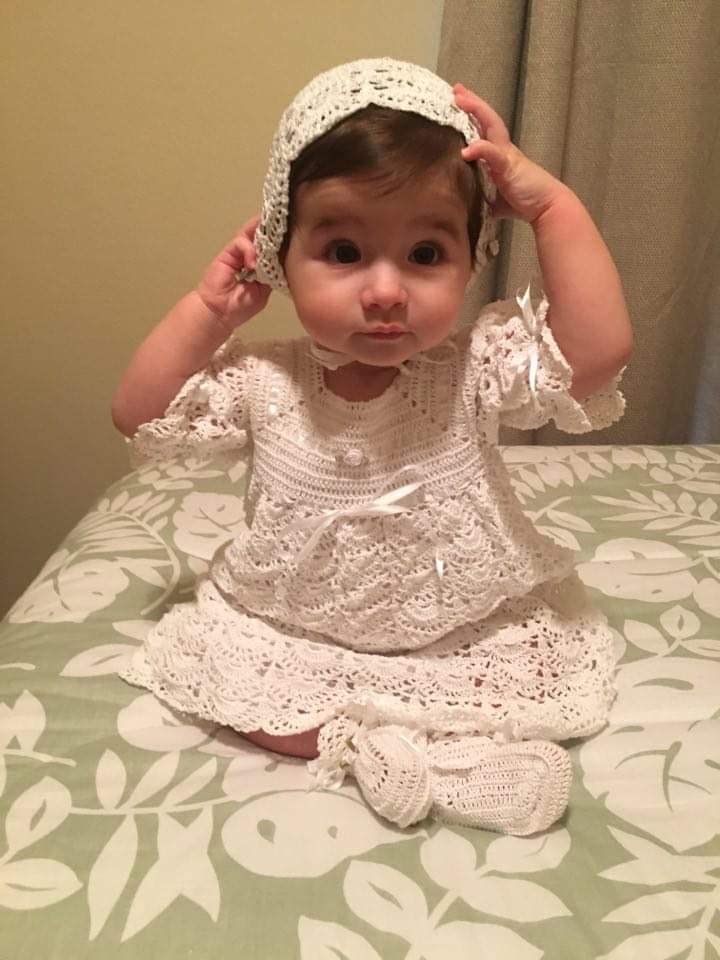 Handmade White Crochet Christening Gown Set for Baby Girls 0-12 Months - Baptism Dress with Matching Booties & Bonnet - Perfect for Christenings, First Communion & Special Occasions