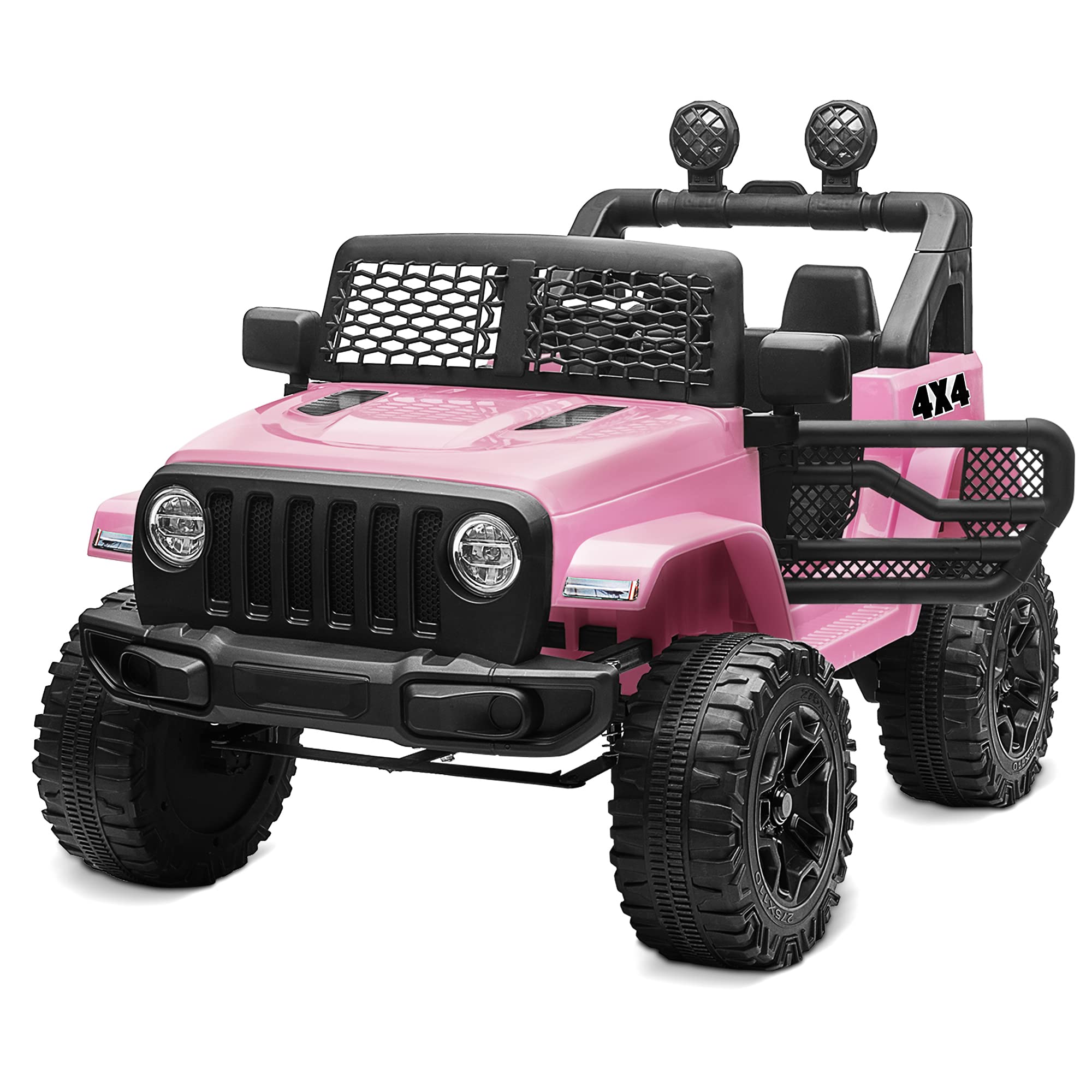 Kidzone 12V Battery Powered Ride On Truck - Electric Kids Car Toy with DIY License Plate, Parent Remote Control, MP3 Player, LED Lights & 2 Speed Modes - Pink | Perfect for Indoor & Outdoor Play, Birthday Gifts & Toddler Pretend Driving Fun