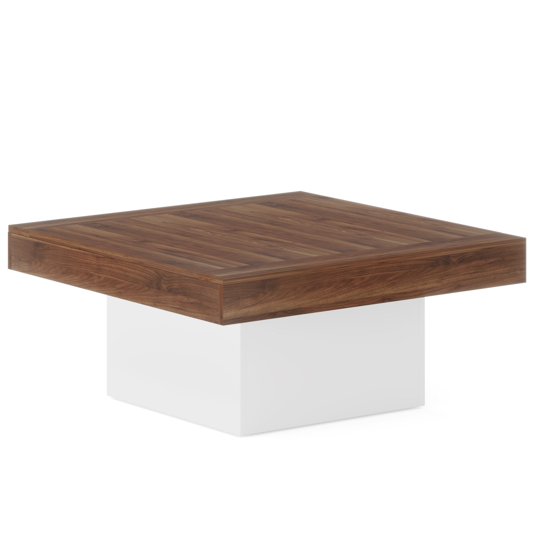 Modern Square Coffee Table with LED Lights - Rustic Farmhouse Wood Cocktail Table for Living Room, Lounge & Home Decor