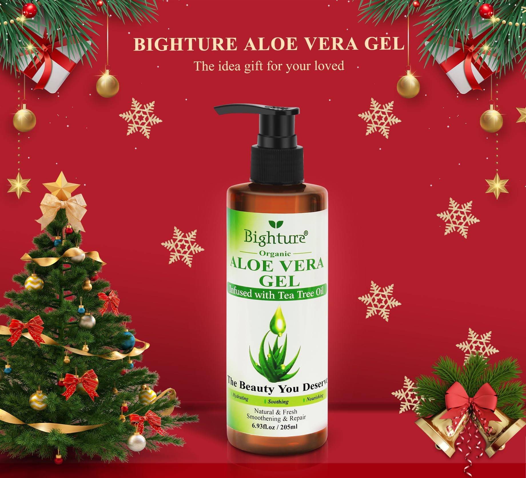 Organic Aloe Vera Gel with Tea Tree Oil for Face & Body Care | Freshly-Cut Aloe Gel for Skin, Scalp & Hair Hydration | Soothing Moisturizer for Sunburn Relief & After-Sun Care | 6.93 oz | Perfect for Sunburn Treatment, Daily Skincare & Hair Conditioning
